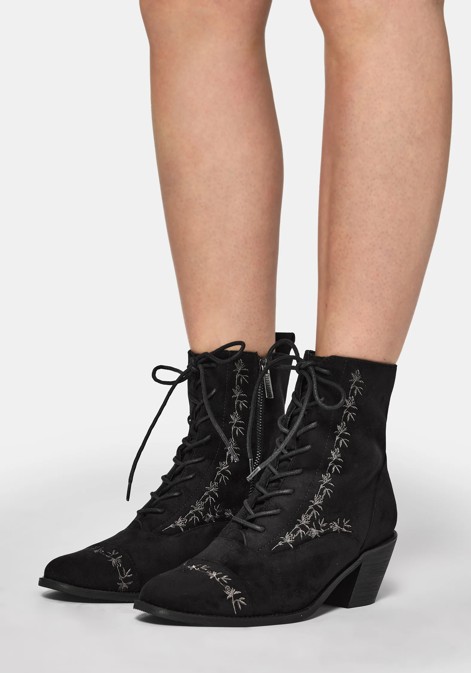 Lilith Suedette Embroidered Boots - Black - Image 5