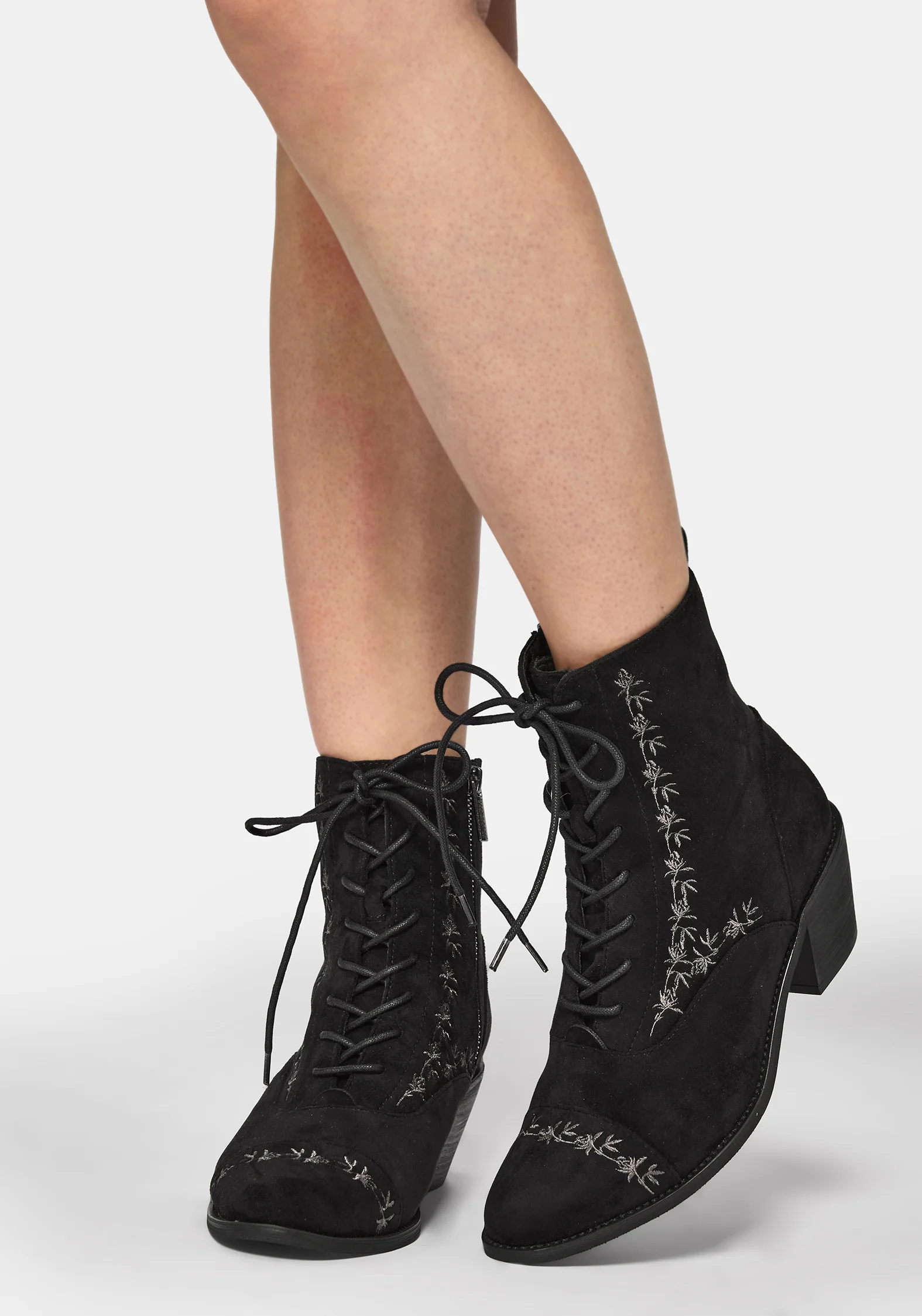 Lilith Suedette Embroidered Boots - Black - Image 9