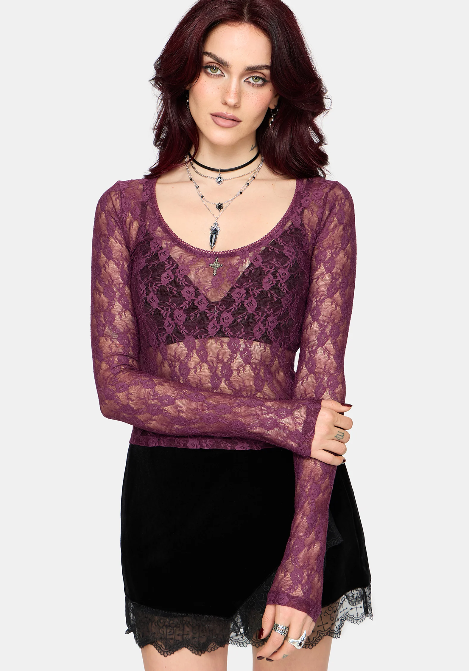 Lucera Long Sleeve Lace Scoop Neck Top - Image 7