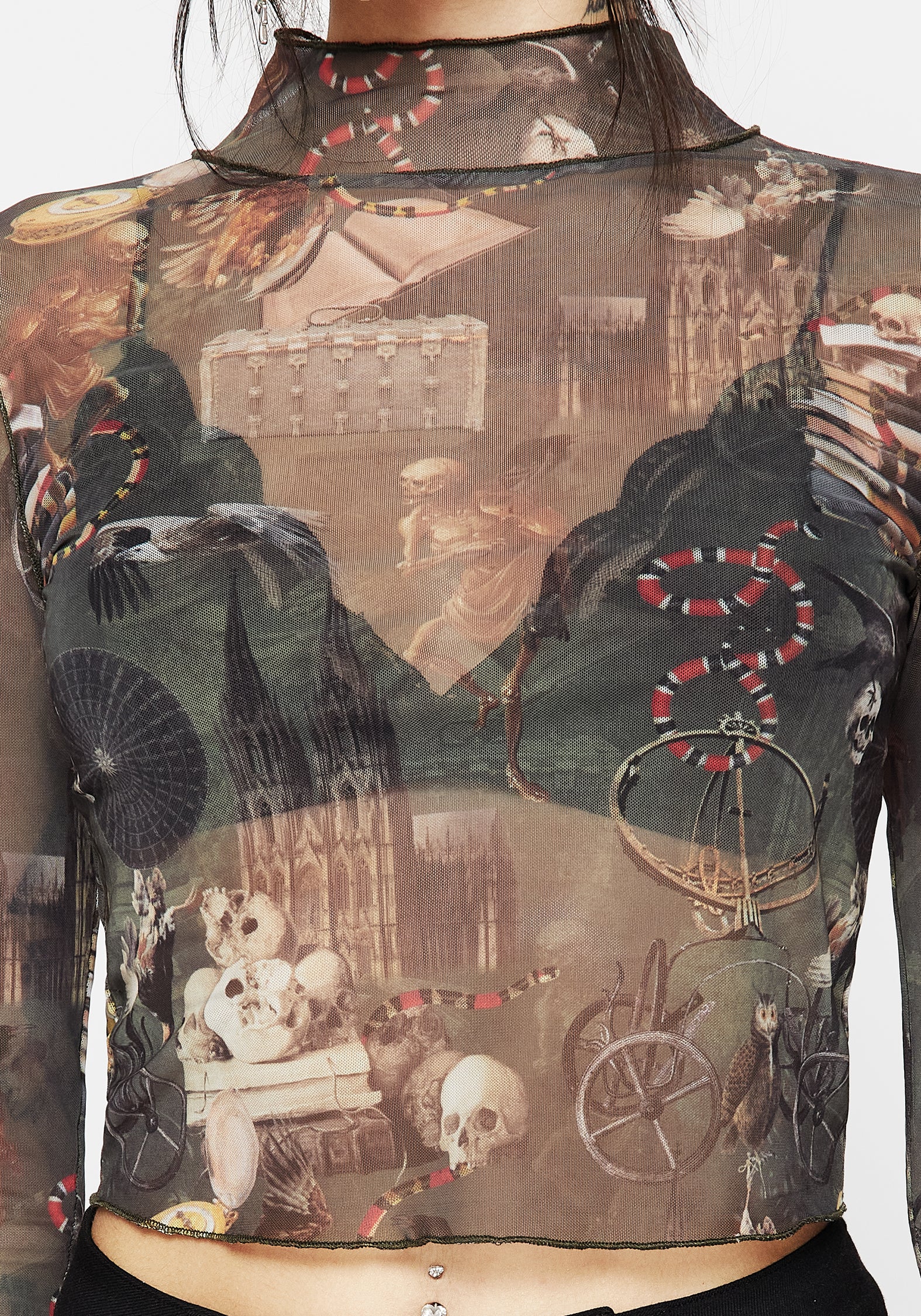 Maleficium Printed Mesh Roll Neck Top - Image 2