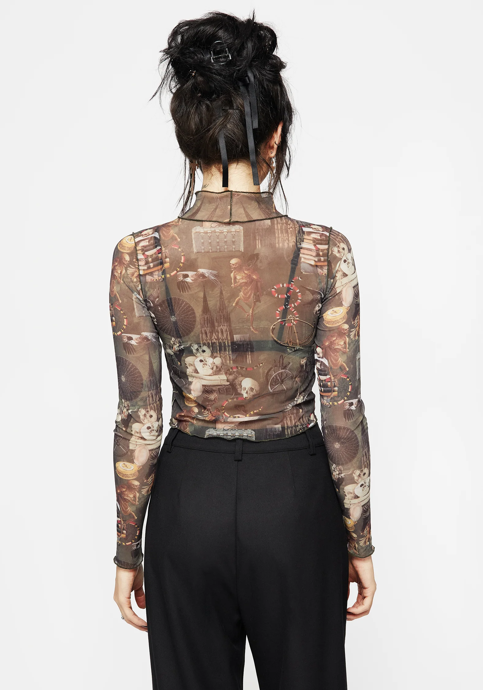 Maleficium Printed Mesh Roll Neck Top - Image 3