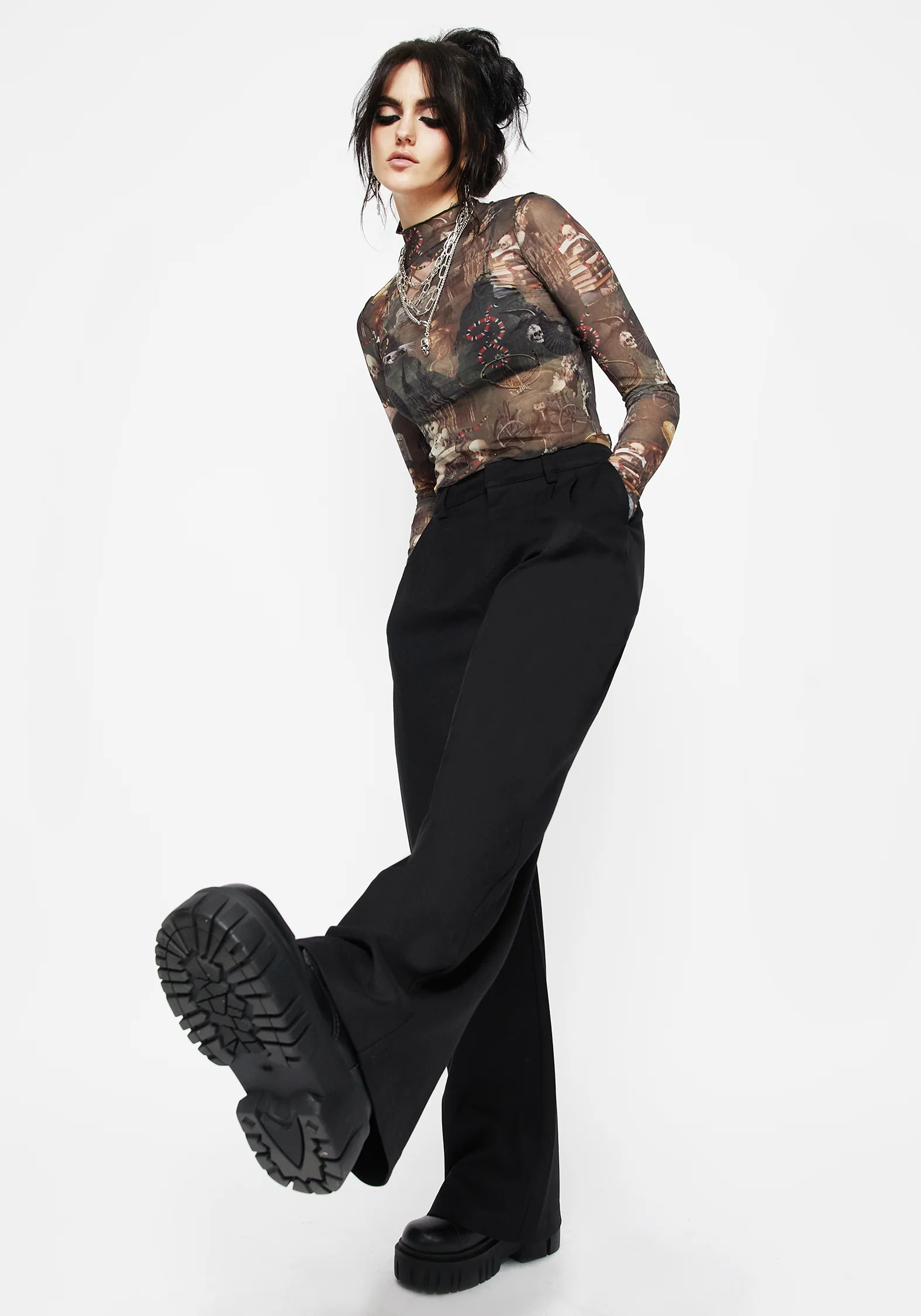 Maleficium Printed Mesh Roll Neck Top - Image 4