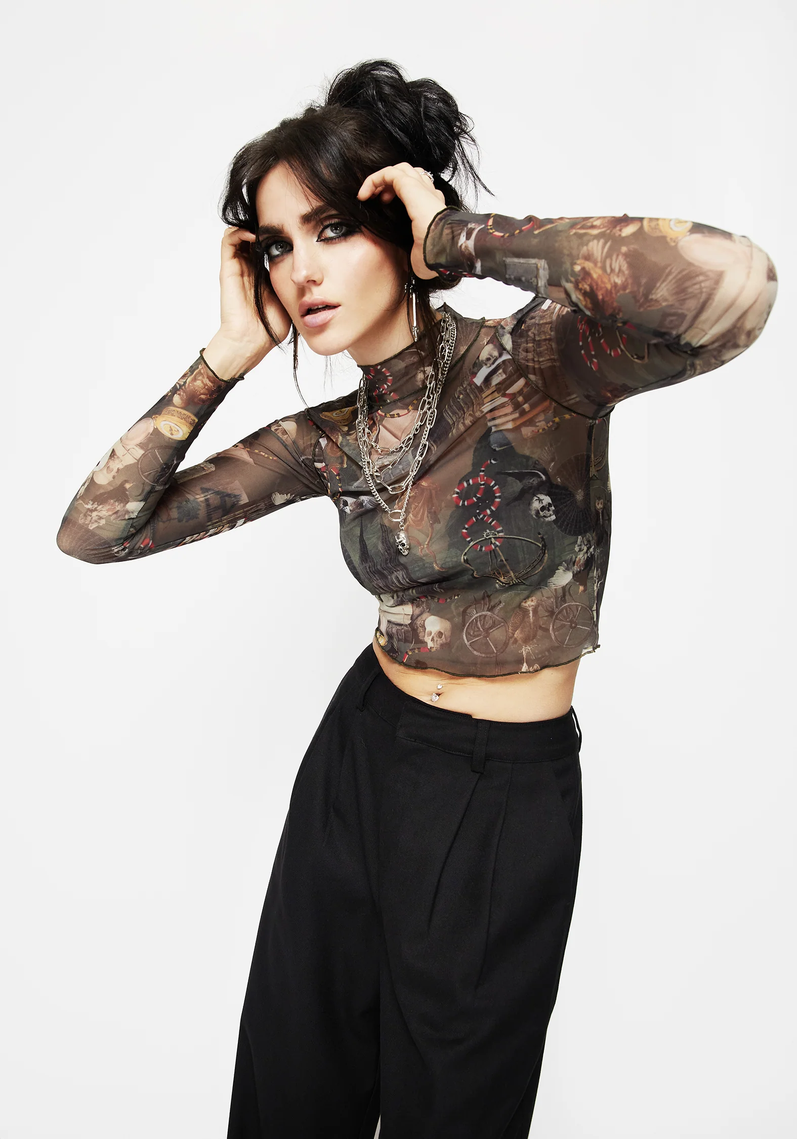 Maleficium Printed Mesh Roll Neck Top - Image 5