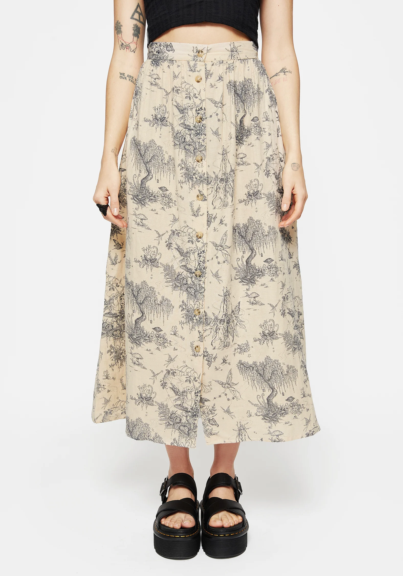 Maypole Cotton Print Button Up Midaxi Skirt - Image 4