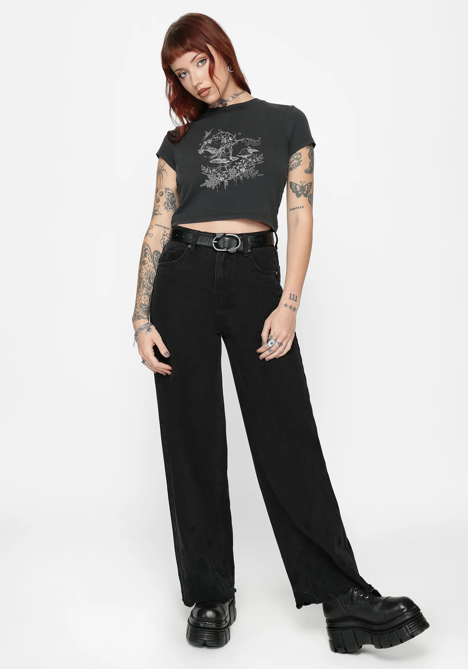 Maypole Fairy Print Crop T-Shirt - Black - Image 5
