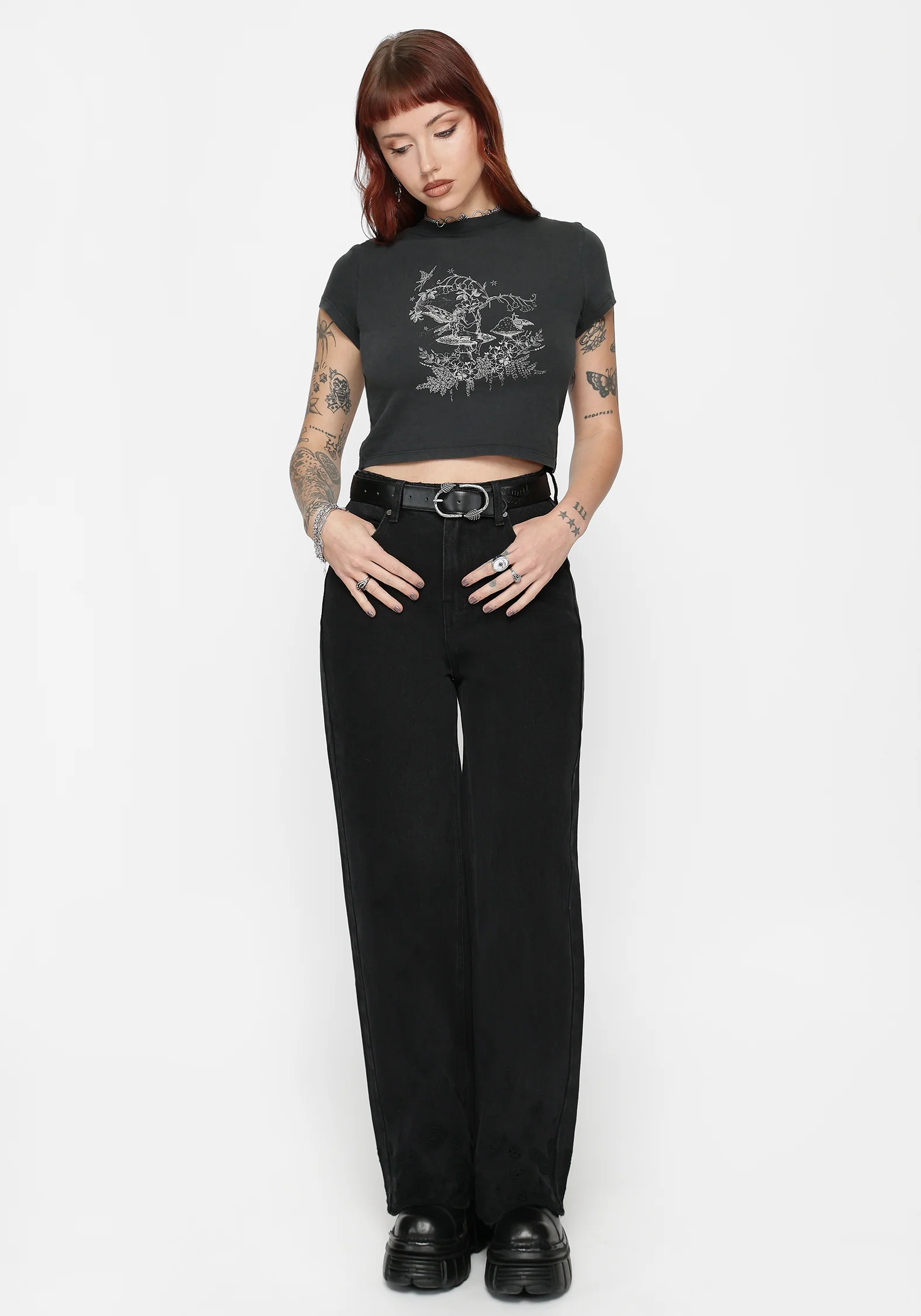 Maypole Fairy Print Crop T-Shirt - Black - Image 6