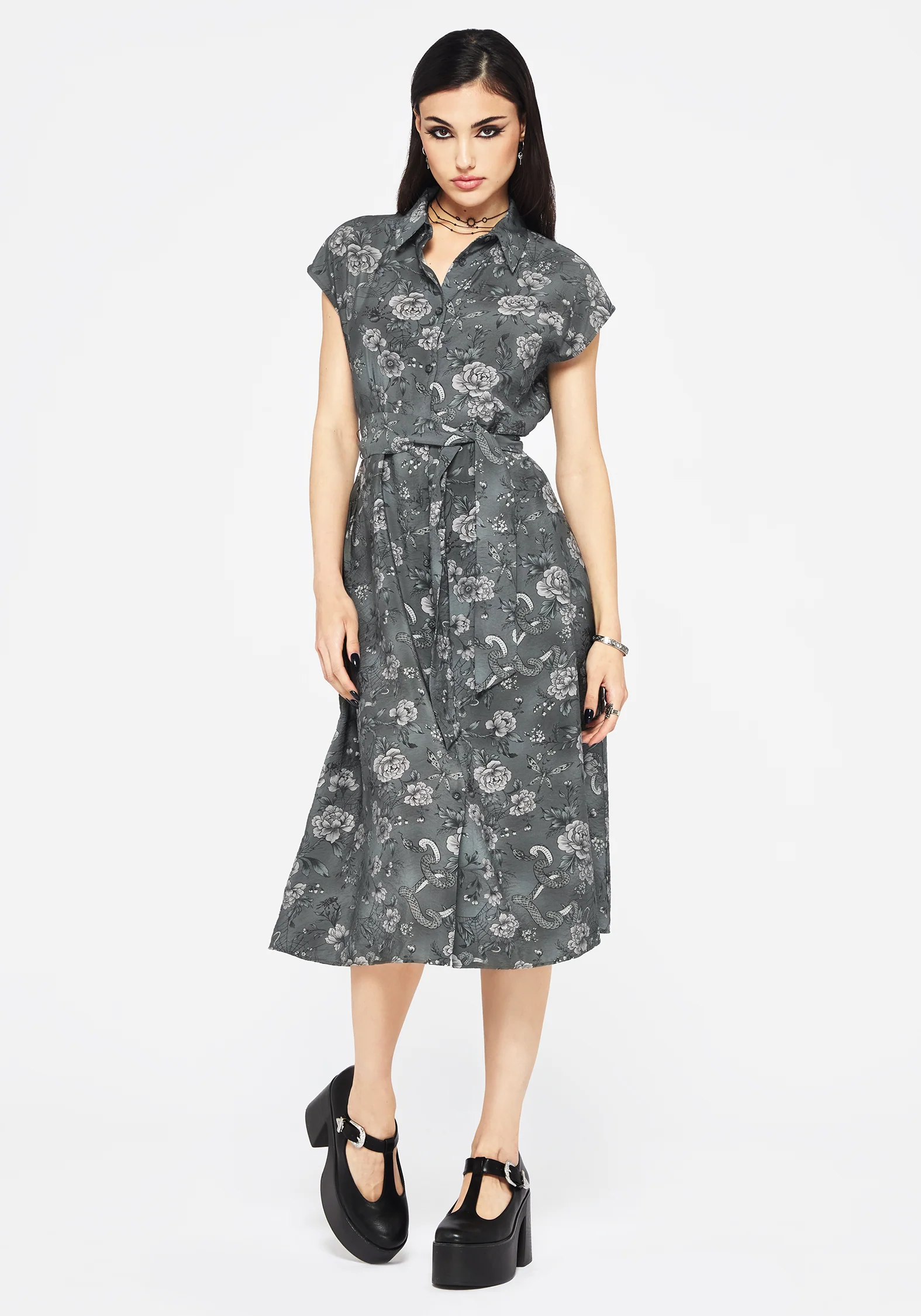 Meadow Floral Serpent Print Midi Shirt Dress - Image 4