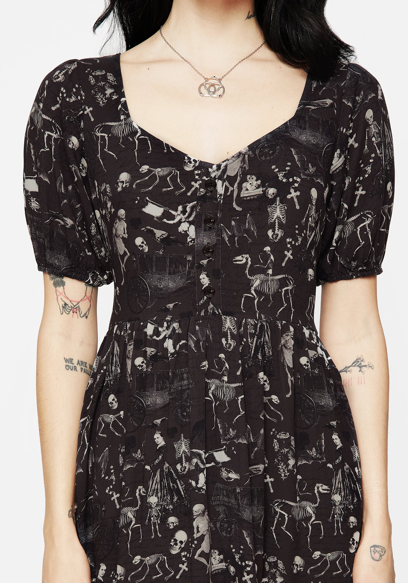 Melancholia Button Detail Puff Sleeve Midi Dress - Image 2