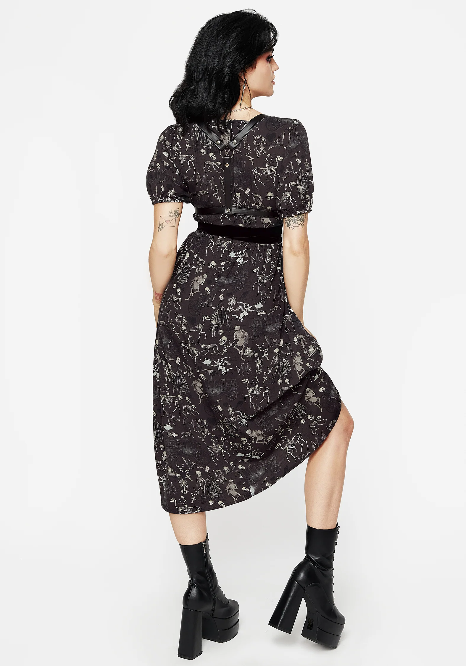 Melancholia Button Detail Puff Sleeve Midi Dress - Image 3