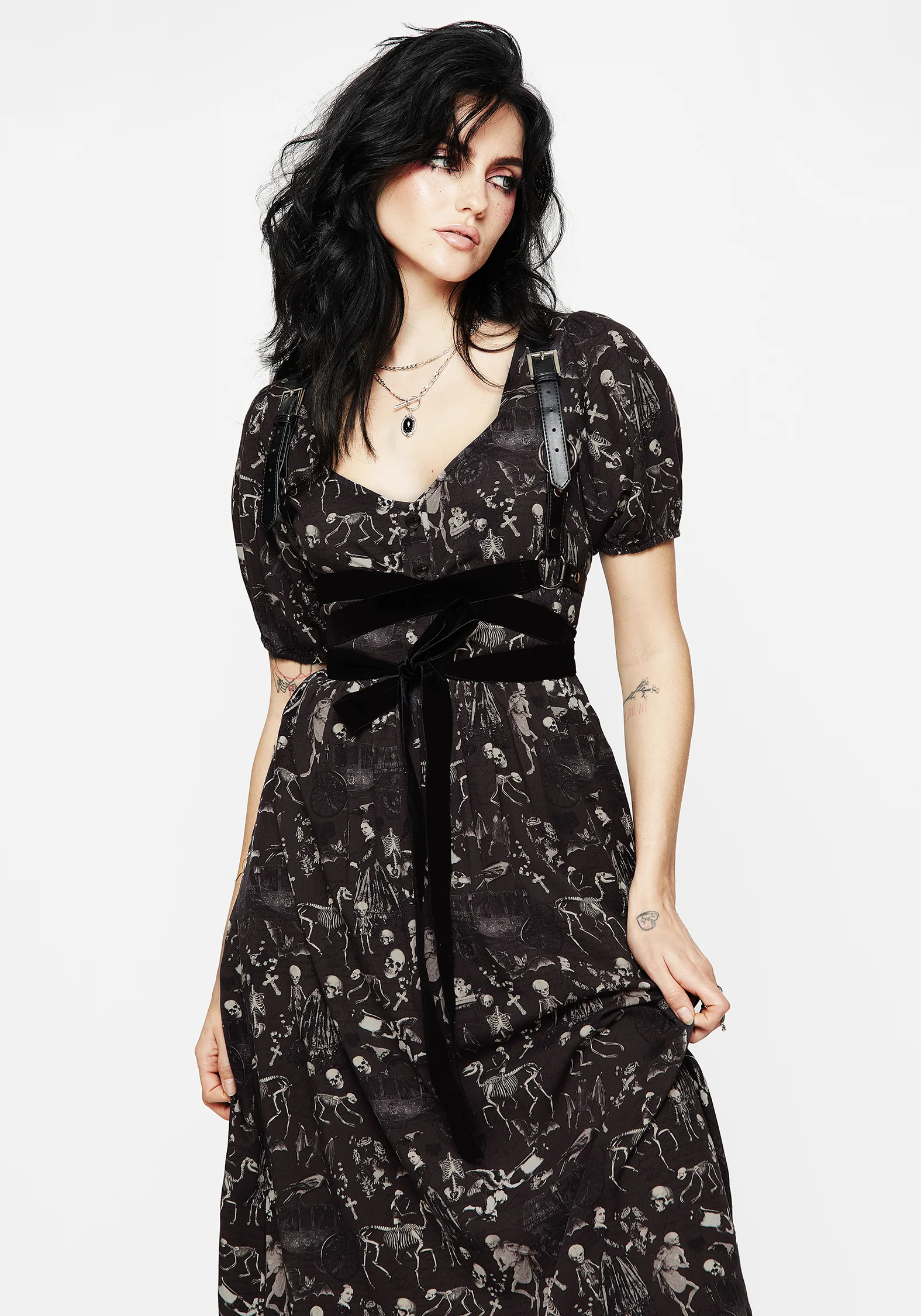 Melancholia Button Detail Puff Sleeve Midi Dress - Image 5