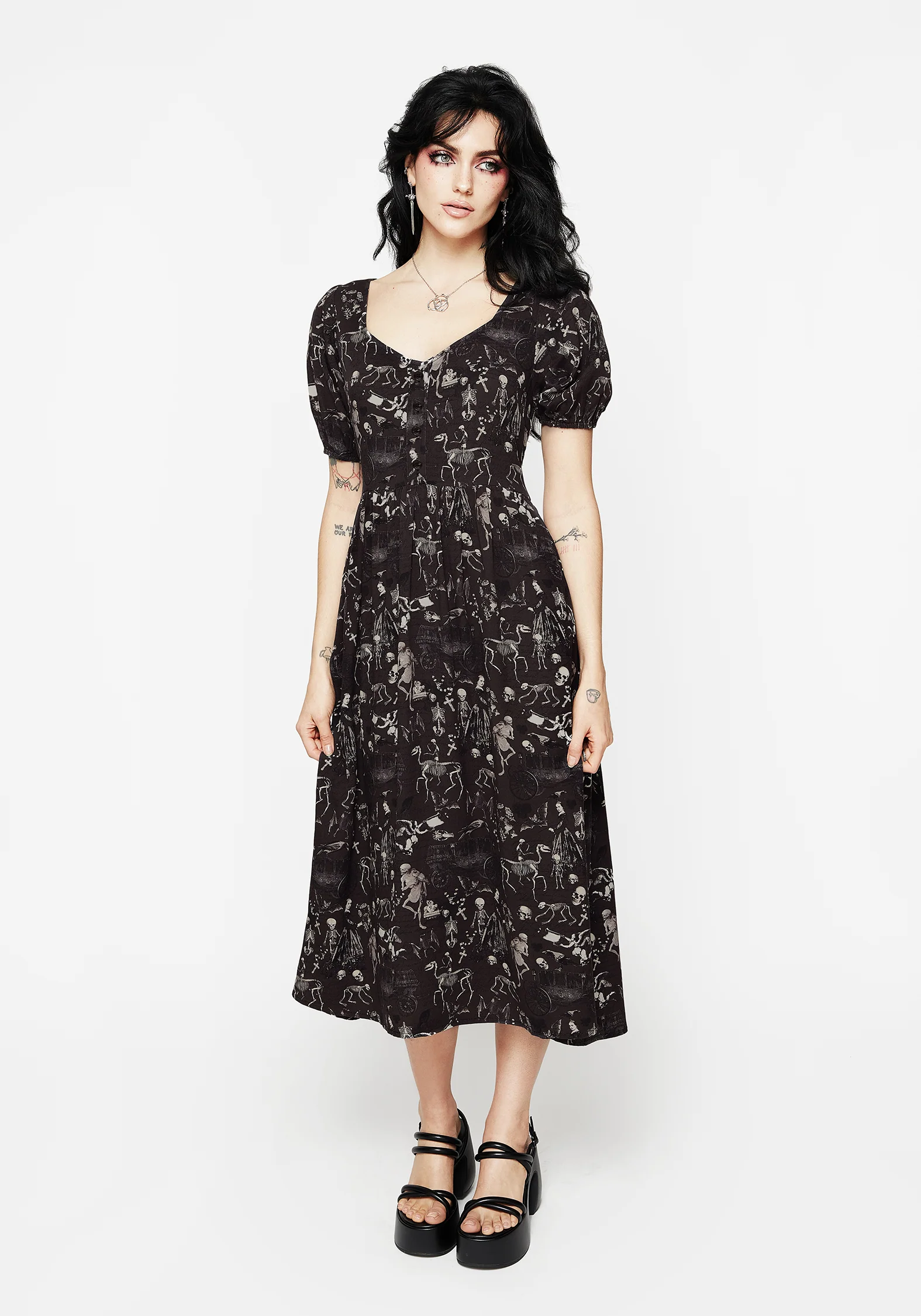 Melancholia Button Detail Puff Sleeve Midi Dress - Image 6