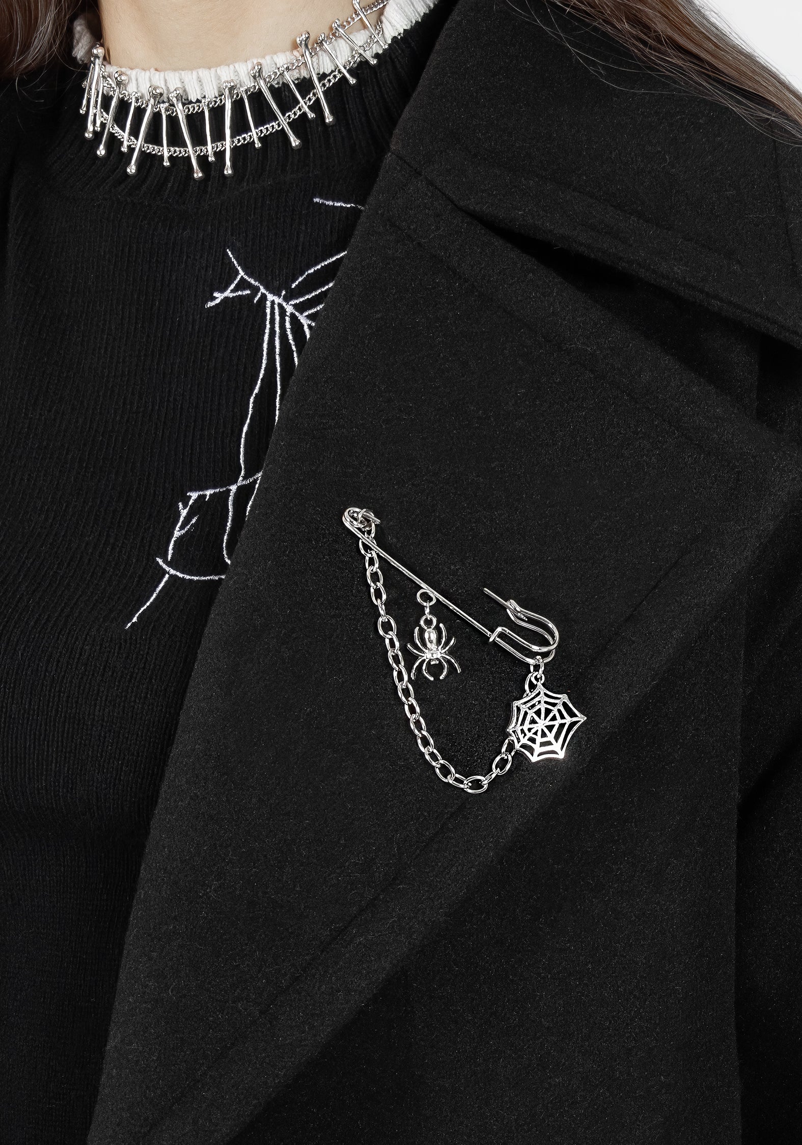 Meltdown Oversized Coat with Brooch - Black - Image 2