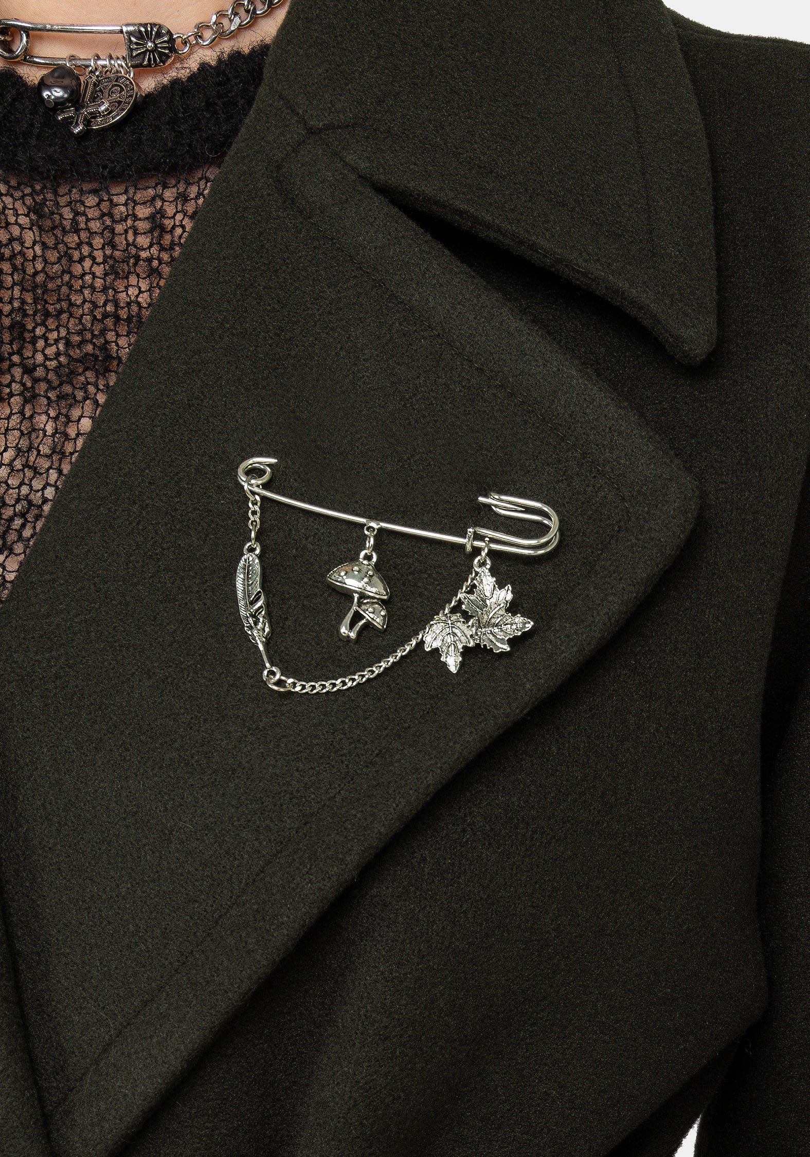 Meltdown Oversized Coat with Brooch - Green - Image 2