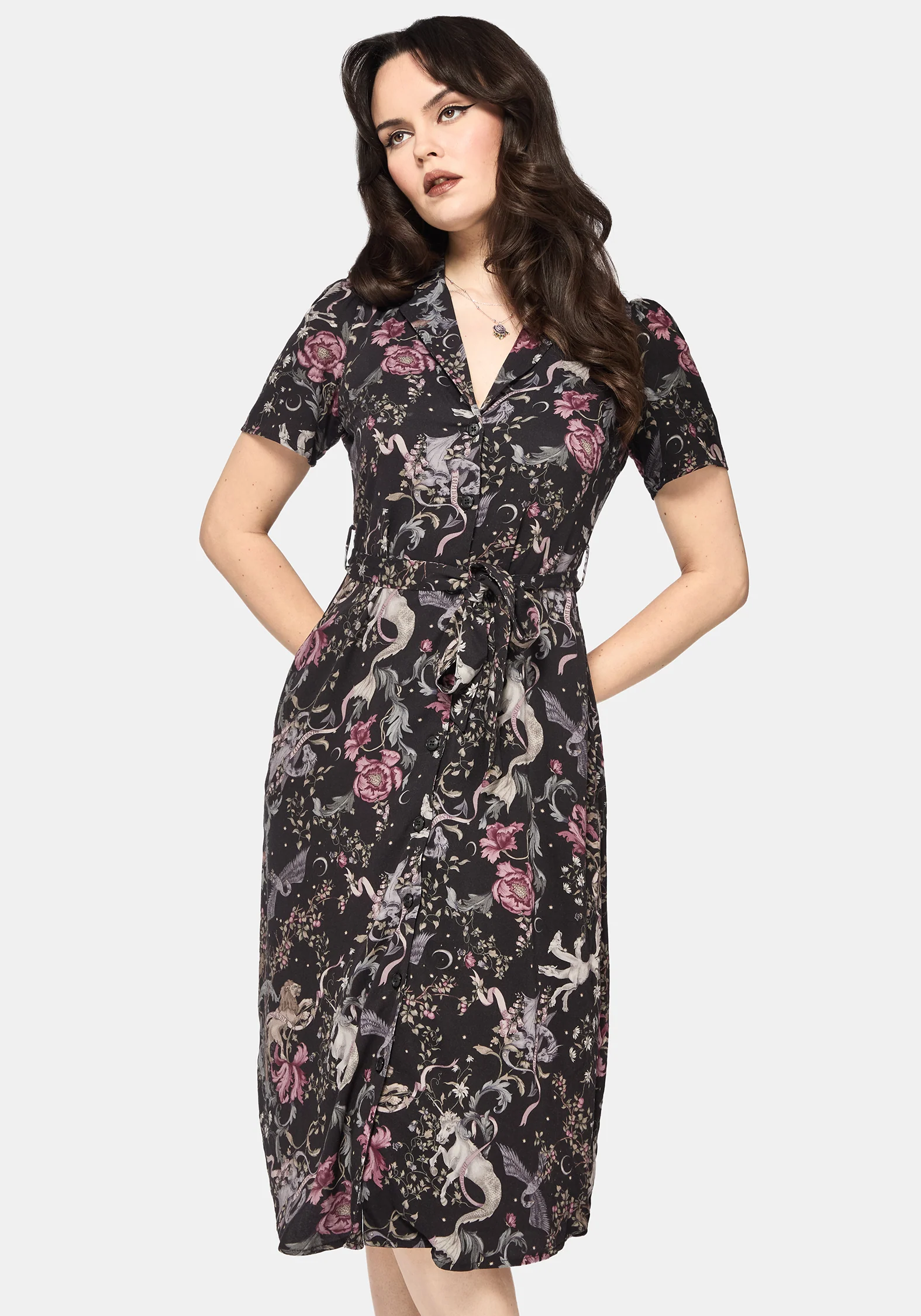 Merunicorn Enchanted Forest Print Midi Shirt Dress - Image 5