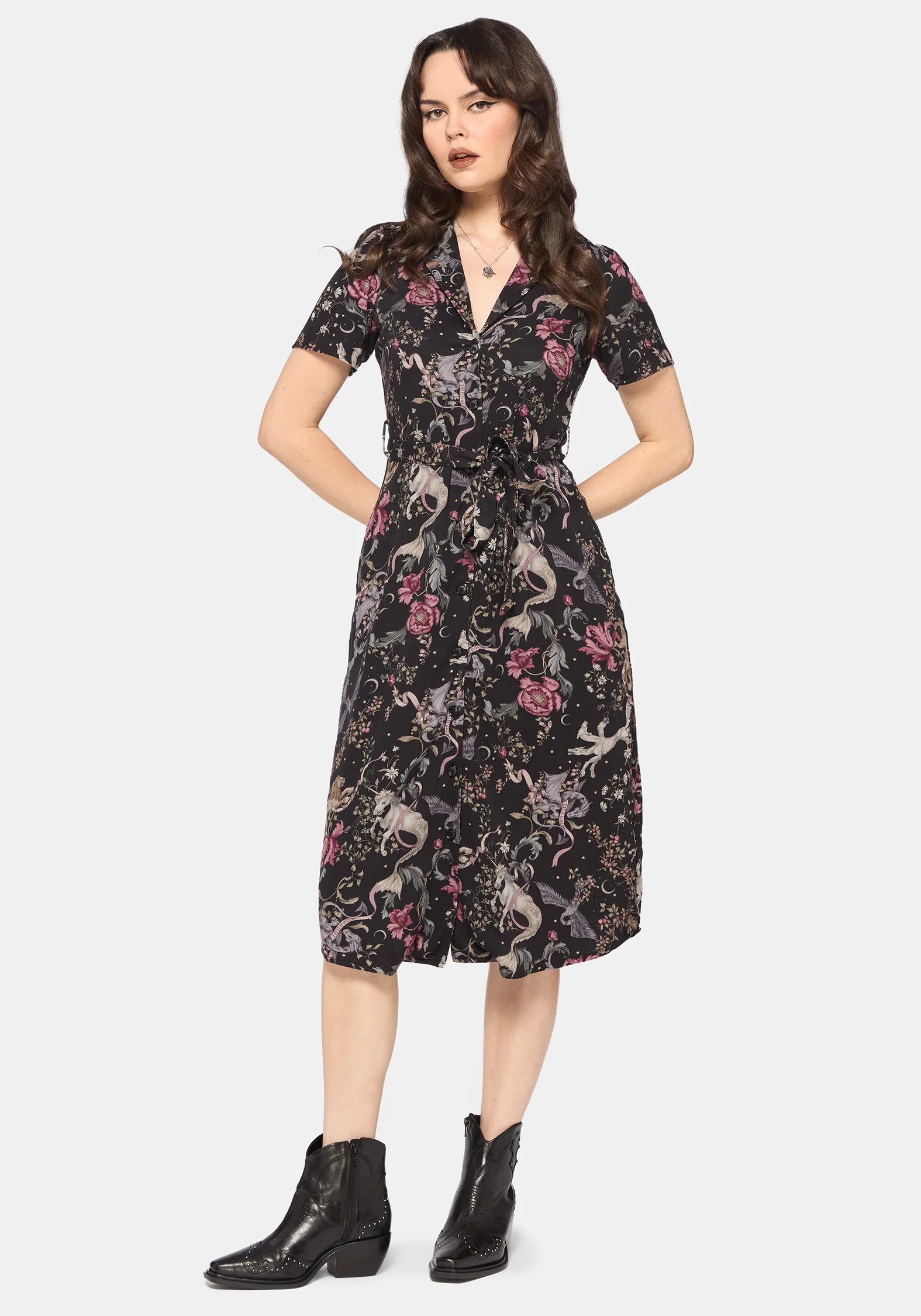 Merunicorn Enchanted Forest Print Midi Shirt Dress - Image 8