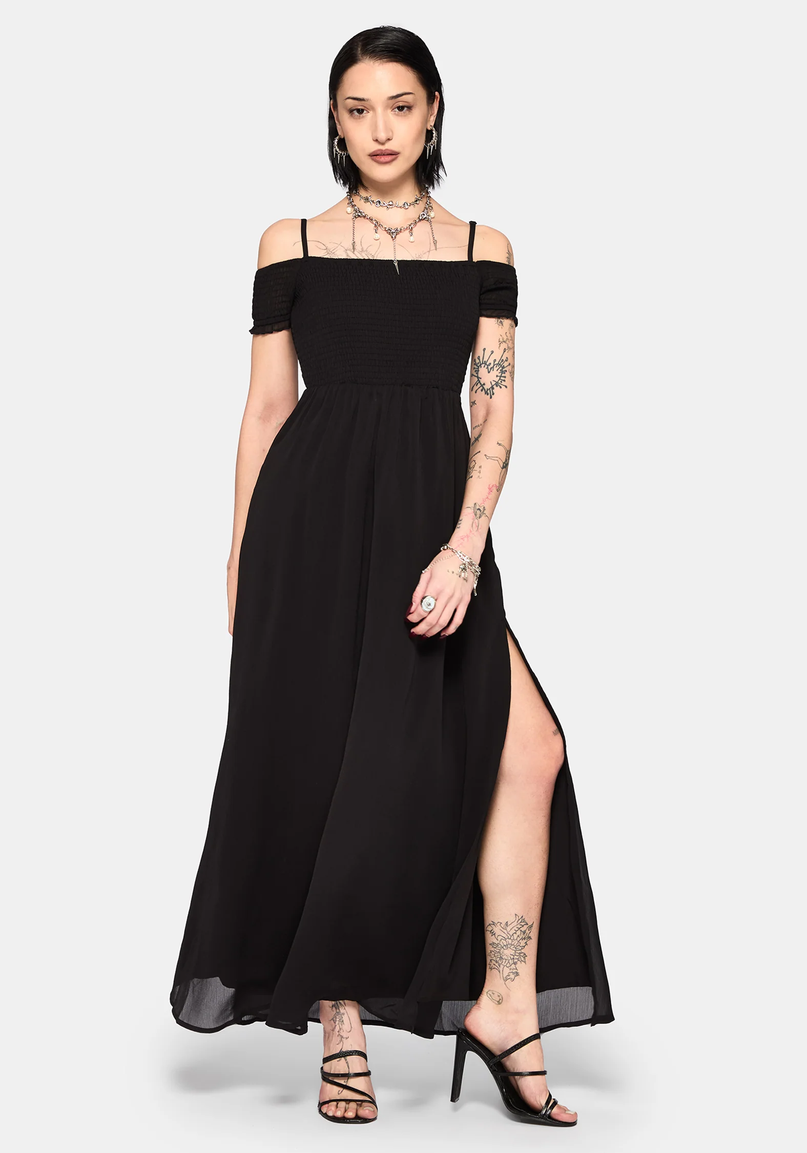 Mircalla Shirred Bardot Maxi Dress