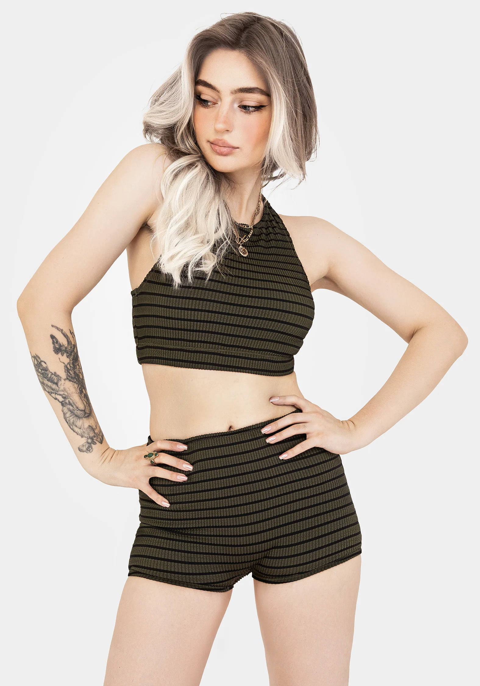 Mire Stripe High Waist Swim Shorts - Image 7