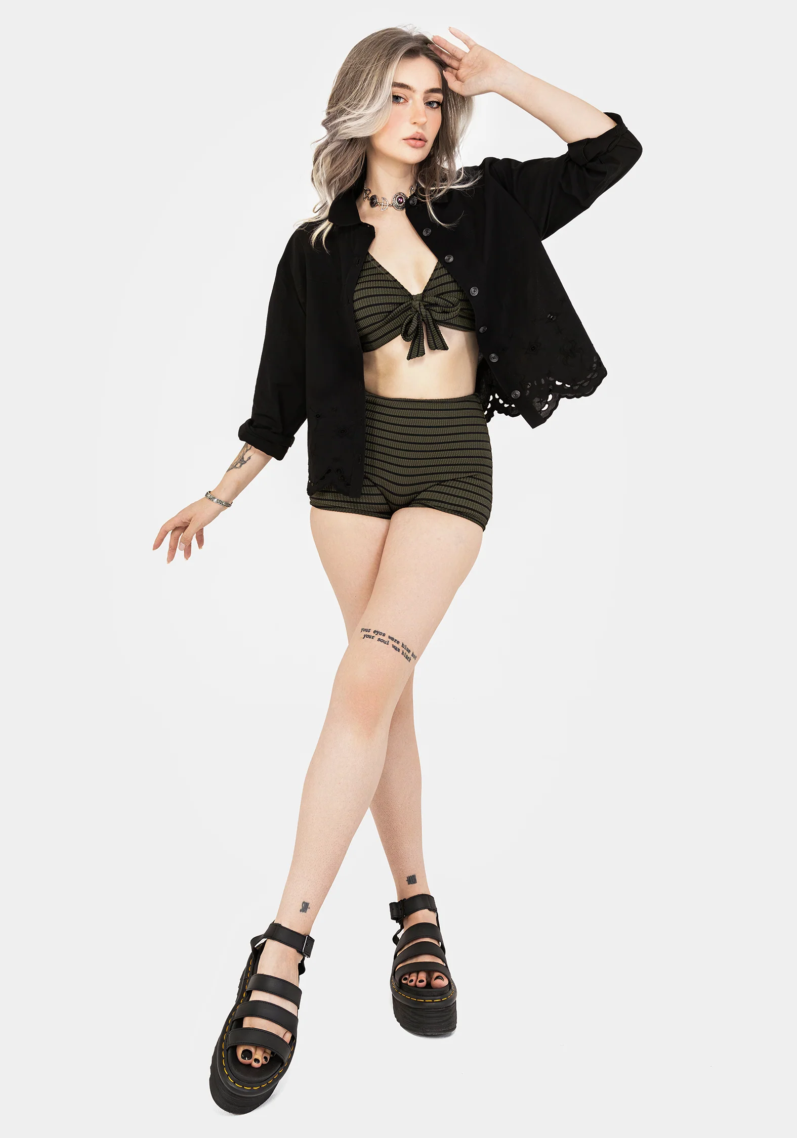 Mire Stripe High Waist Swim Shorts - Image 8