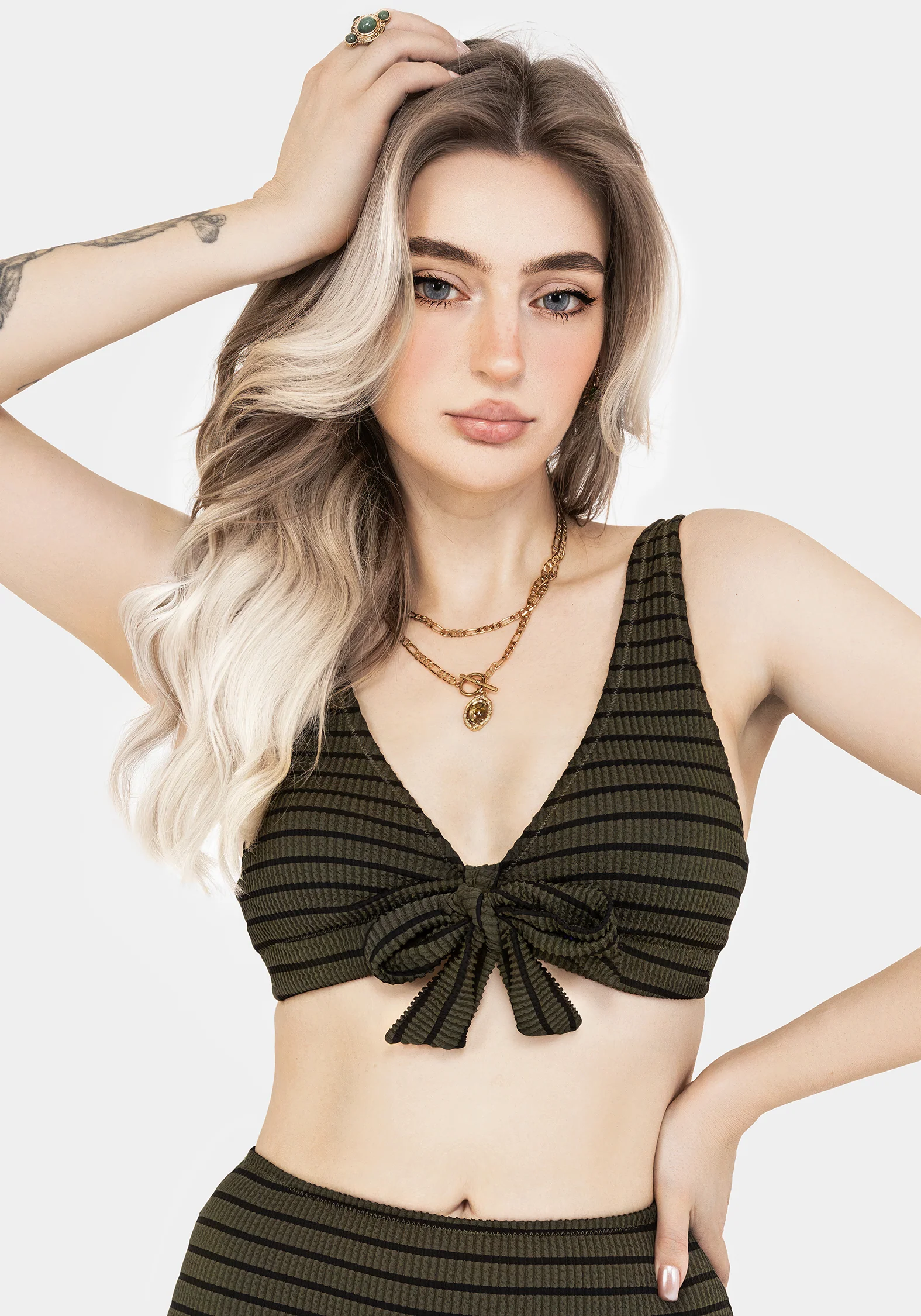 Mire Stripe Tie Detail Bikini Top