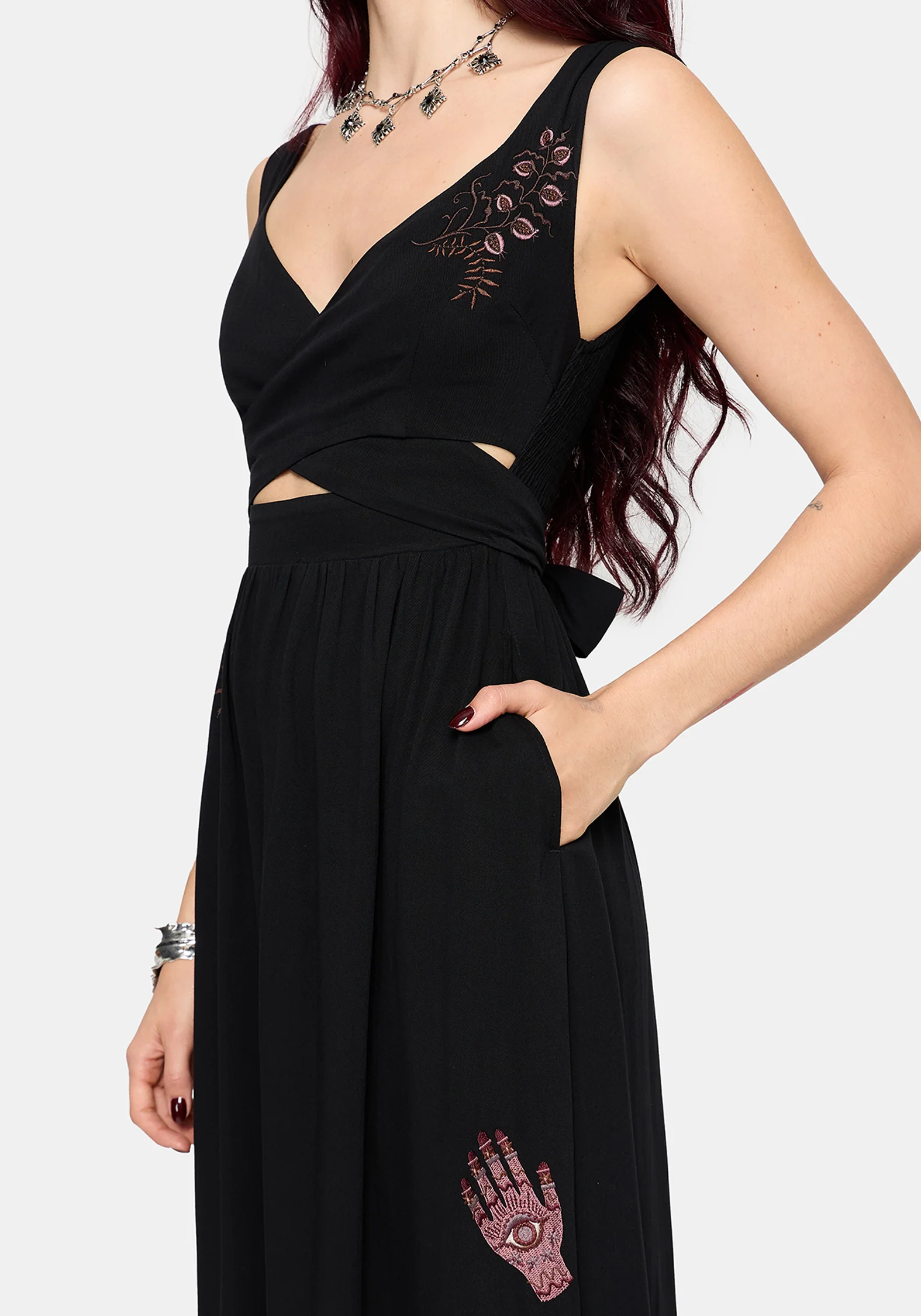 Mireth Embroidered Wrap Front Midi Dress - Image 2