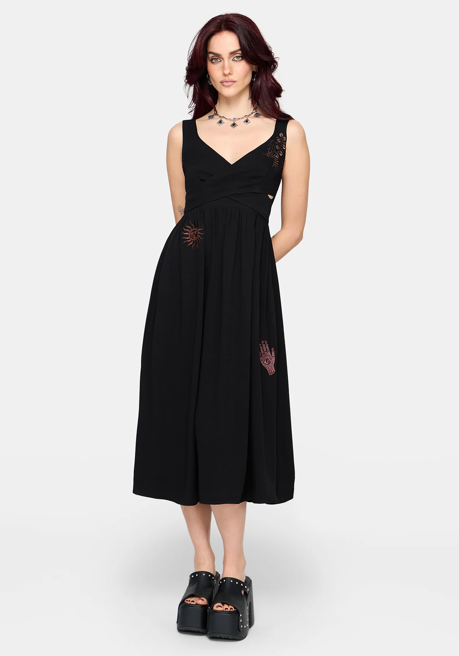 Mireth Embroidered Wrap Front Midi Dress - Image 4