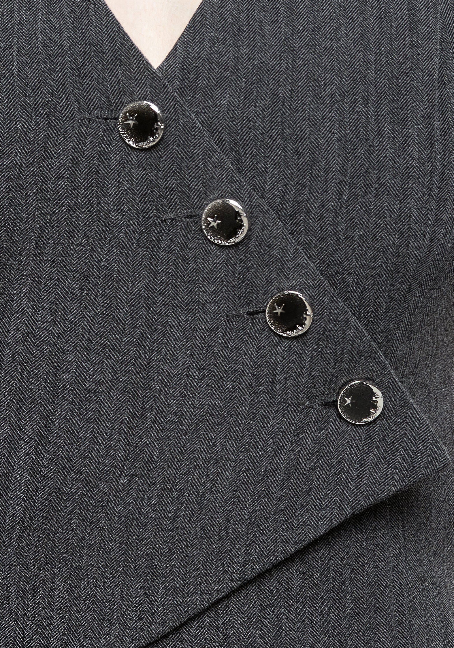 Moonage Herringbone Asymmetric Waistcoat - Grey - Image 2