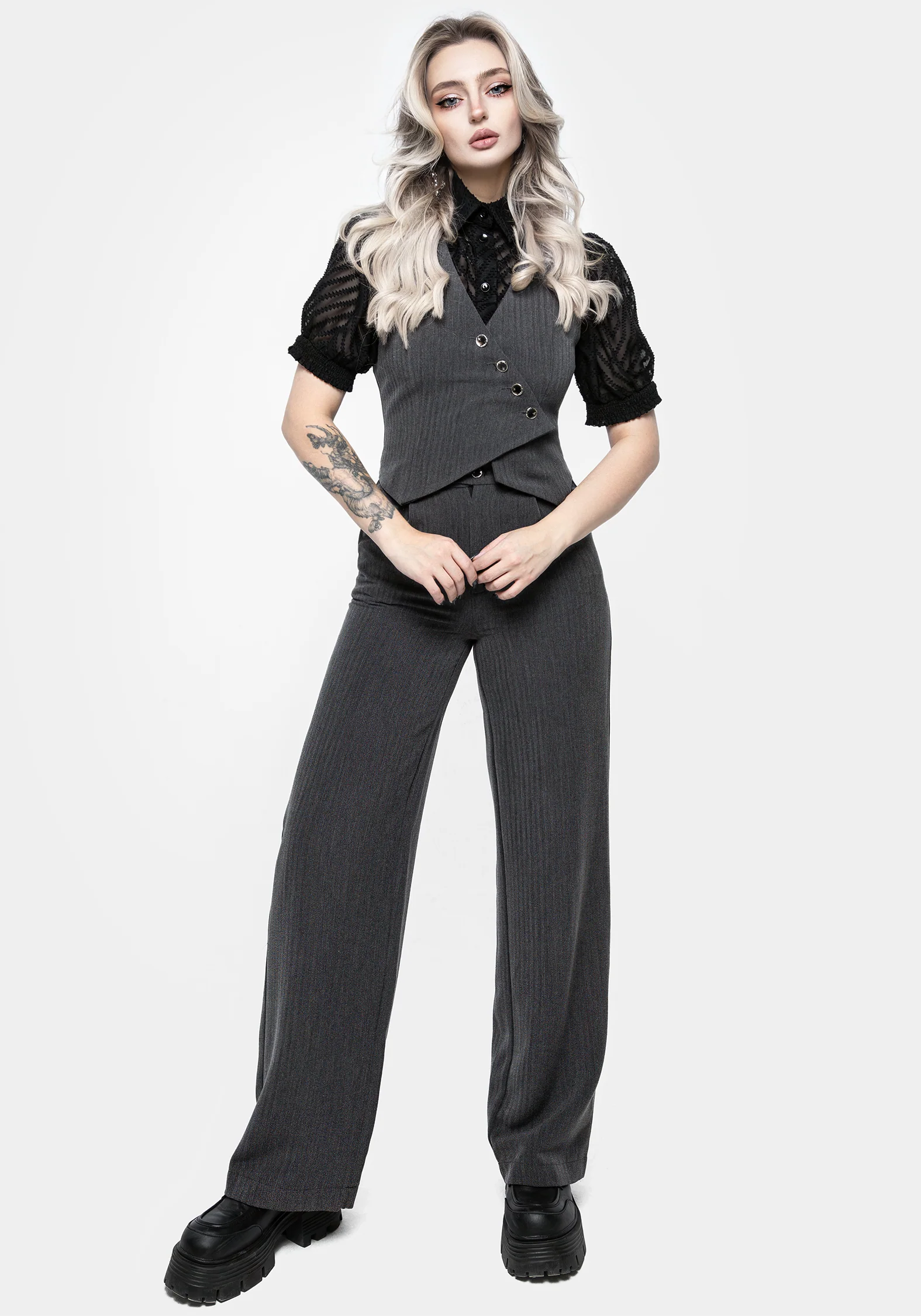 Moonage Herringbone Asymmetric Waistcoat - Grey - Image 6