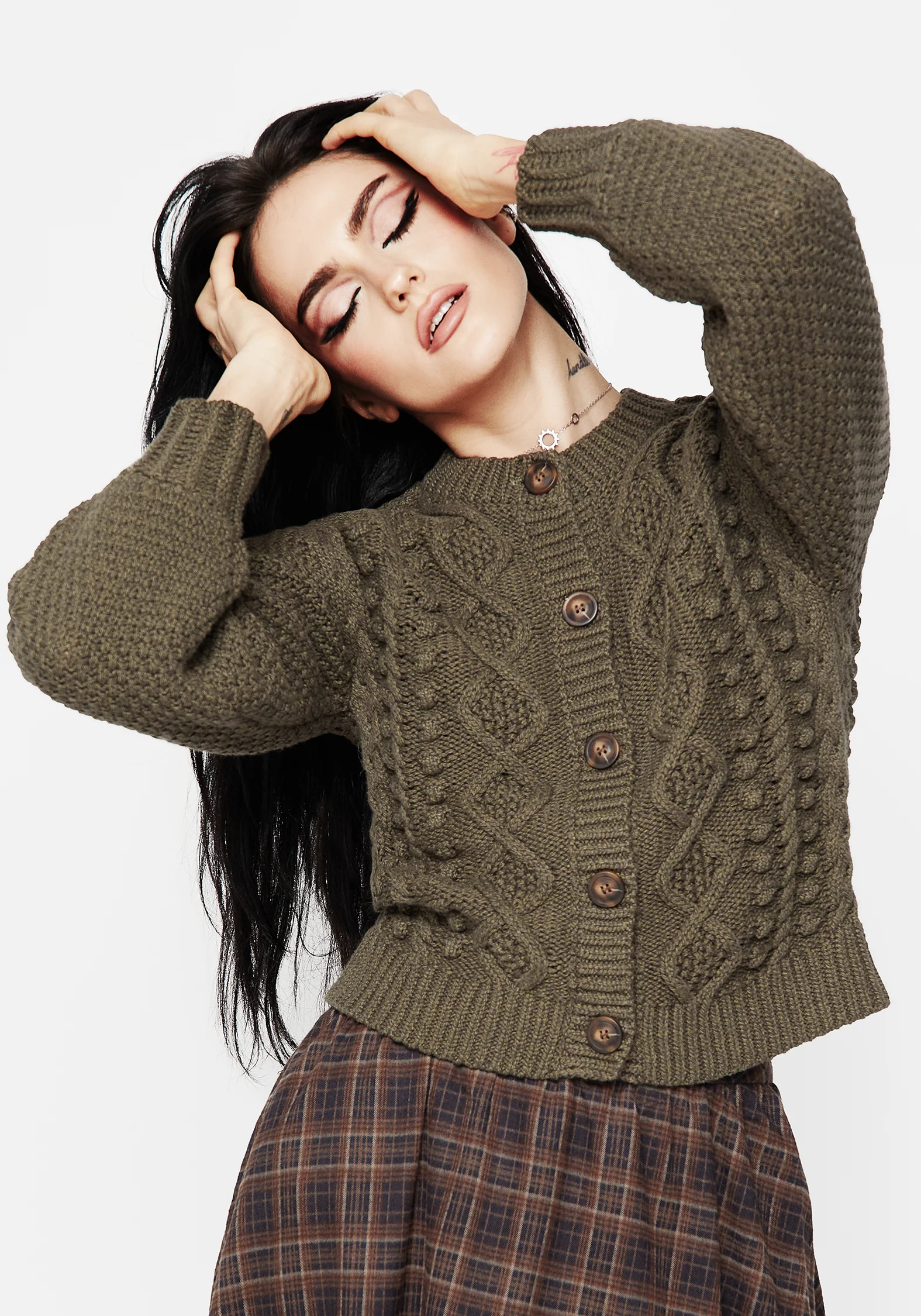 Nerthus Pom Pom Cable Knit Cardigan - Image 8