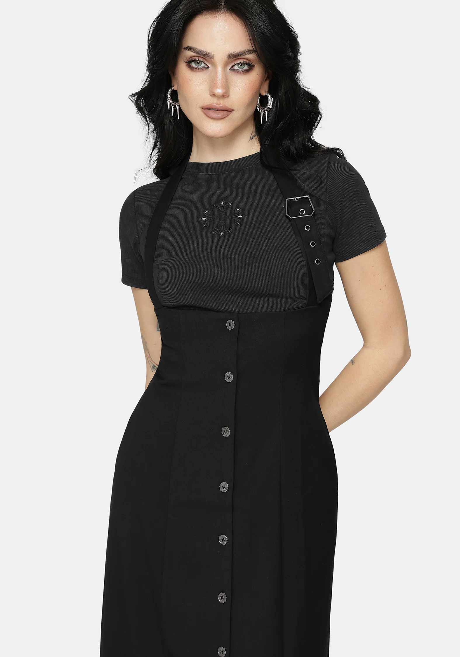 New Age Halter Neck Pinafore Midi Dress - Black - Image 2