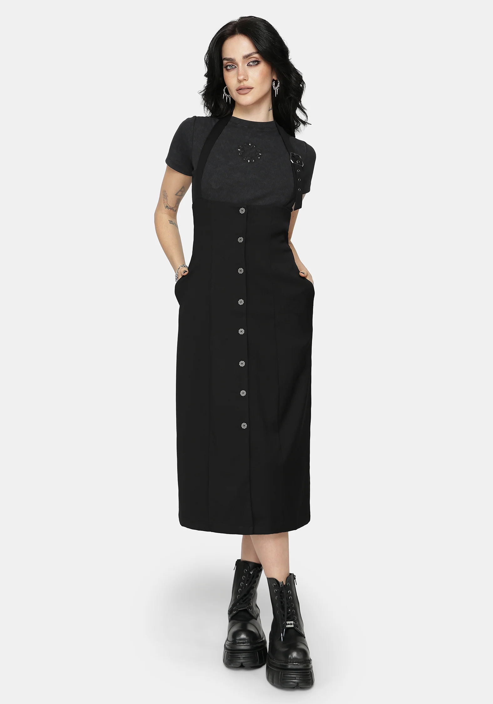 New Age Halter Neck Pinafore Midi Dress - Black - Image 5
