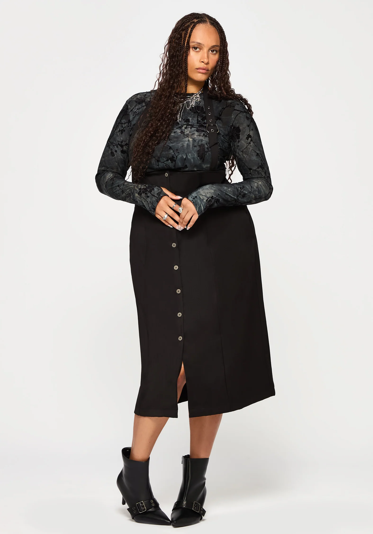 New Age Halter Neck Pinafore Midi Dress - Black - Image 7
