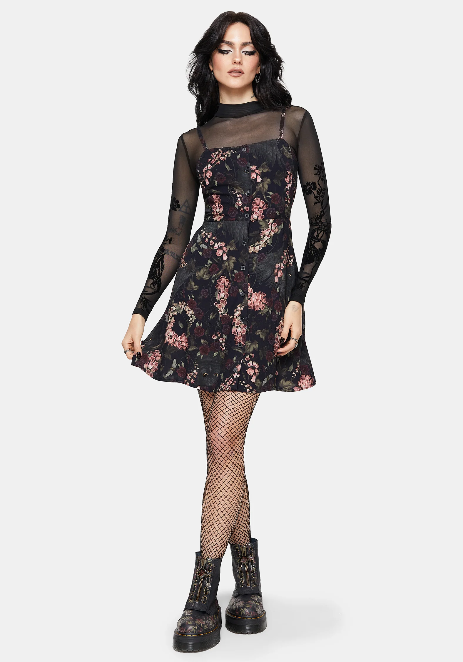 Noctua Owl Foxglove Printed Button Up Cami Mini Dress - Image 7