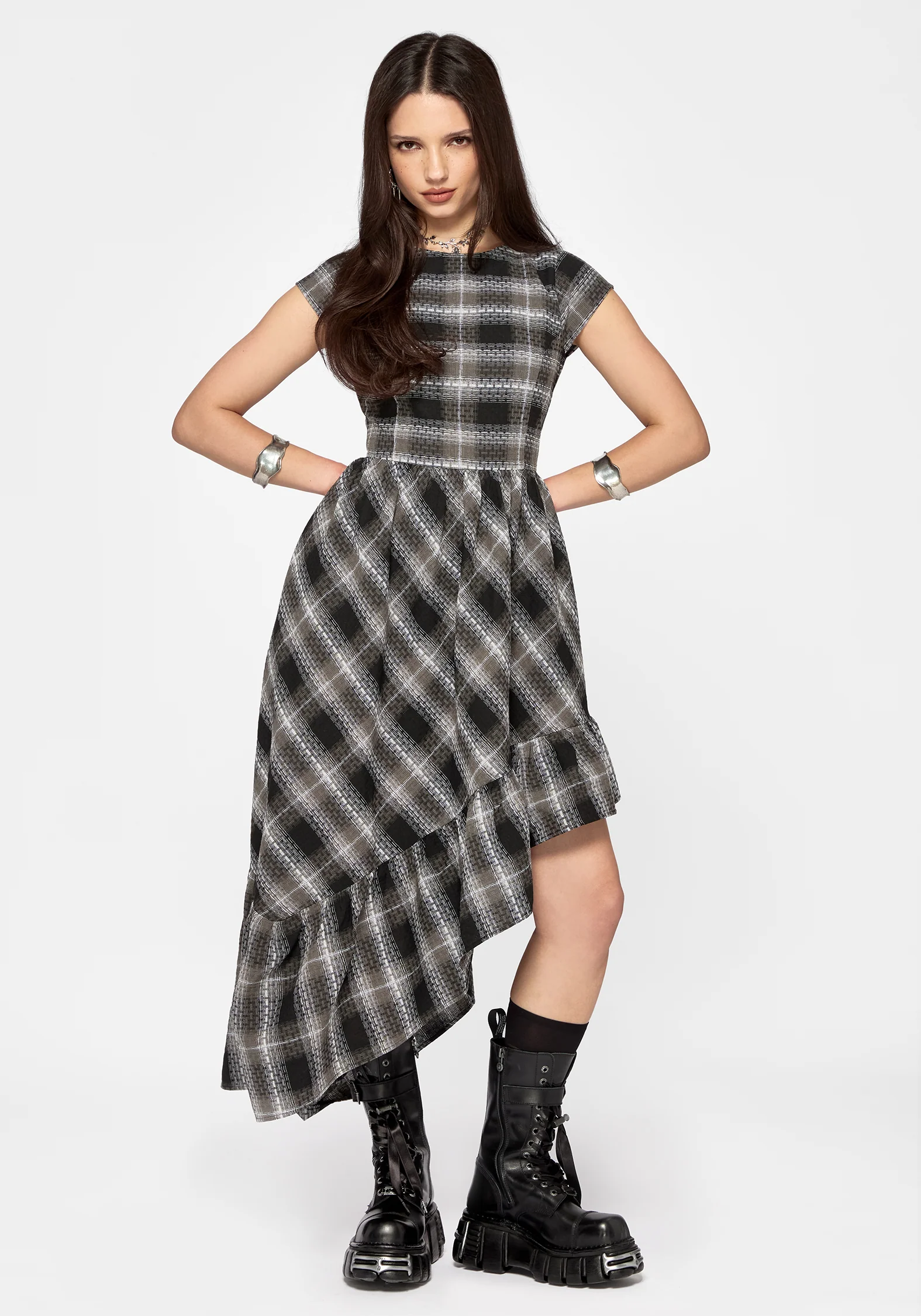 Noemi Check Asymmetric Ruffle Maxi Dress - Image 6
