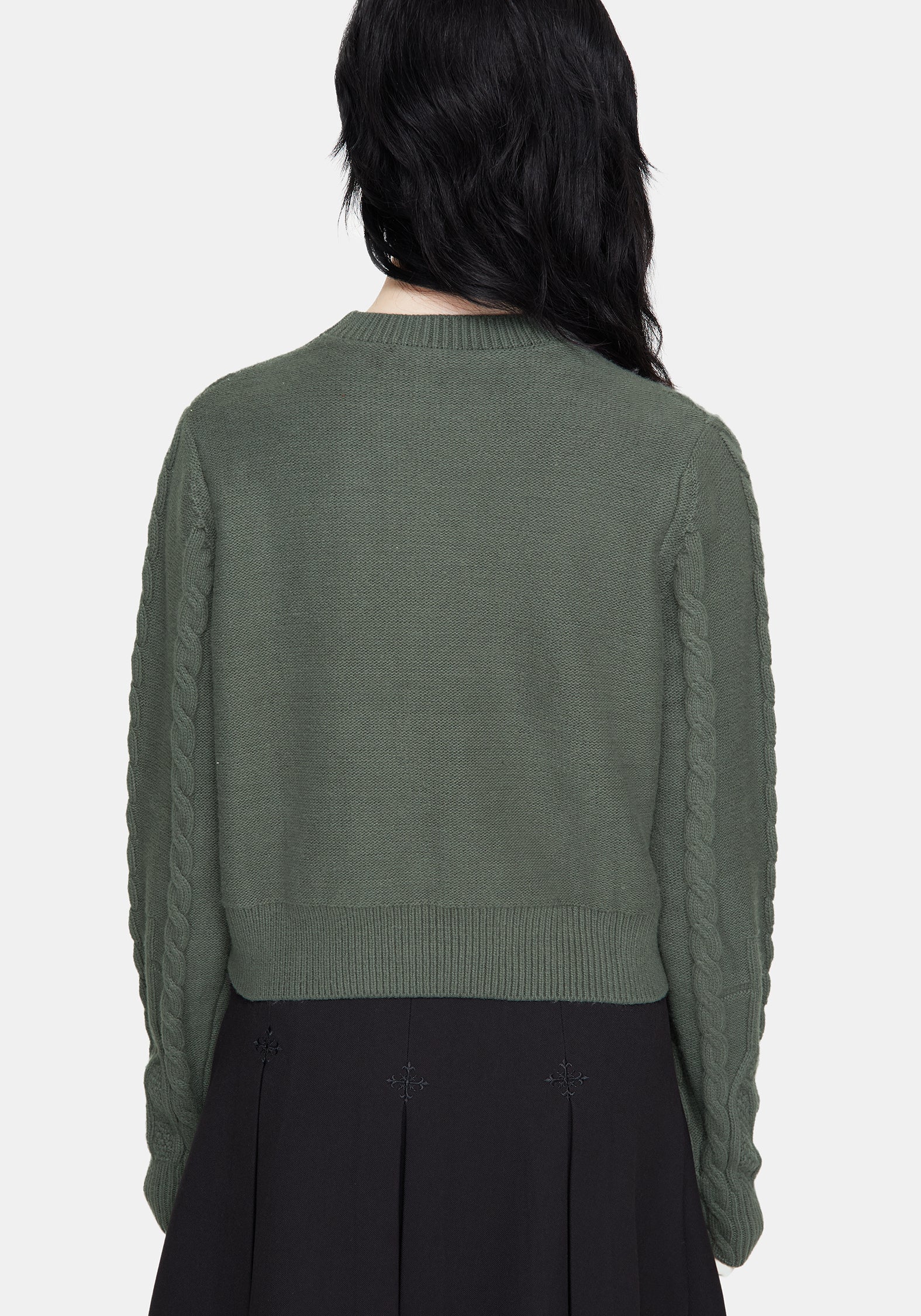Noir Cotton Gothic Arch Cropped Cable Knit Jumper - Image 3