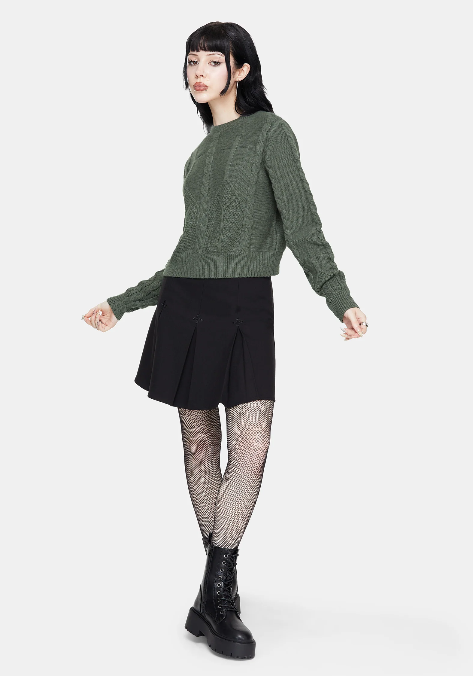 Noir Cotton Gothic Arch Cropped Cable Knit Jumper - Image 6