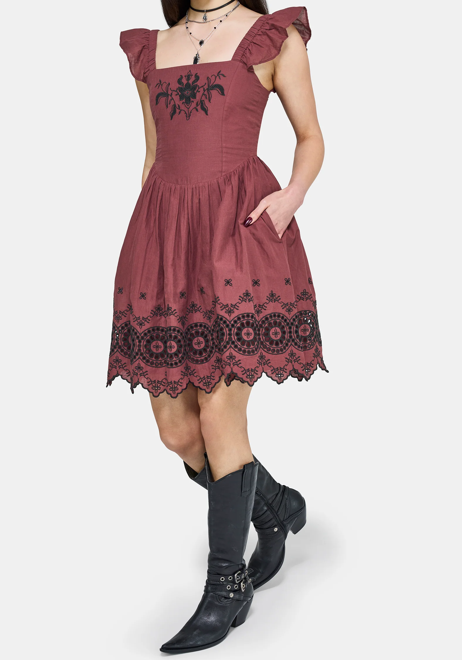Noirette Broderie Mini Dress - Image 7