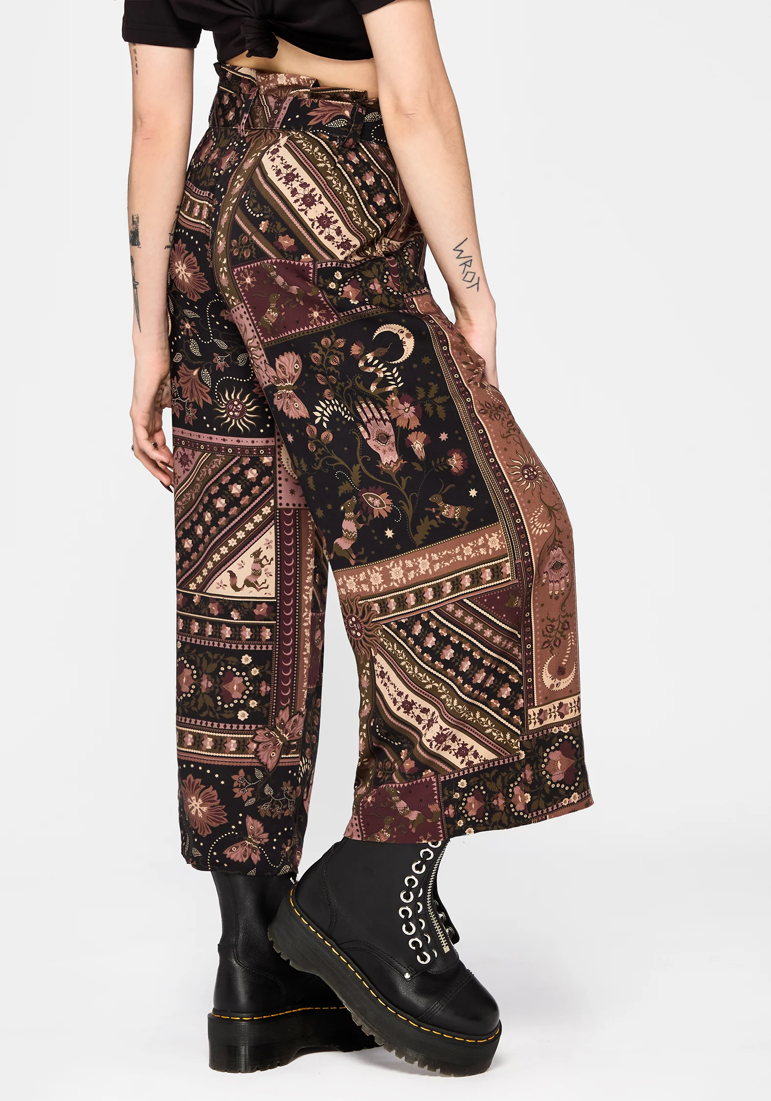 Nola Folk Patchwork Print Paperbag Culotte - Image 4