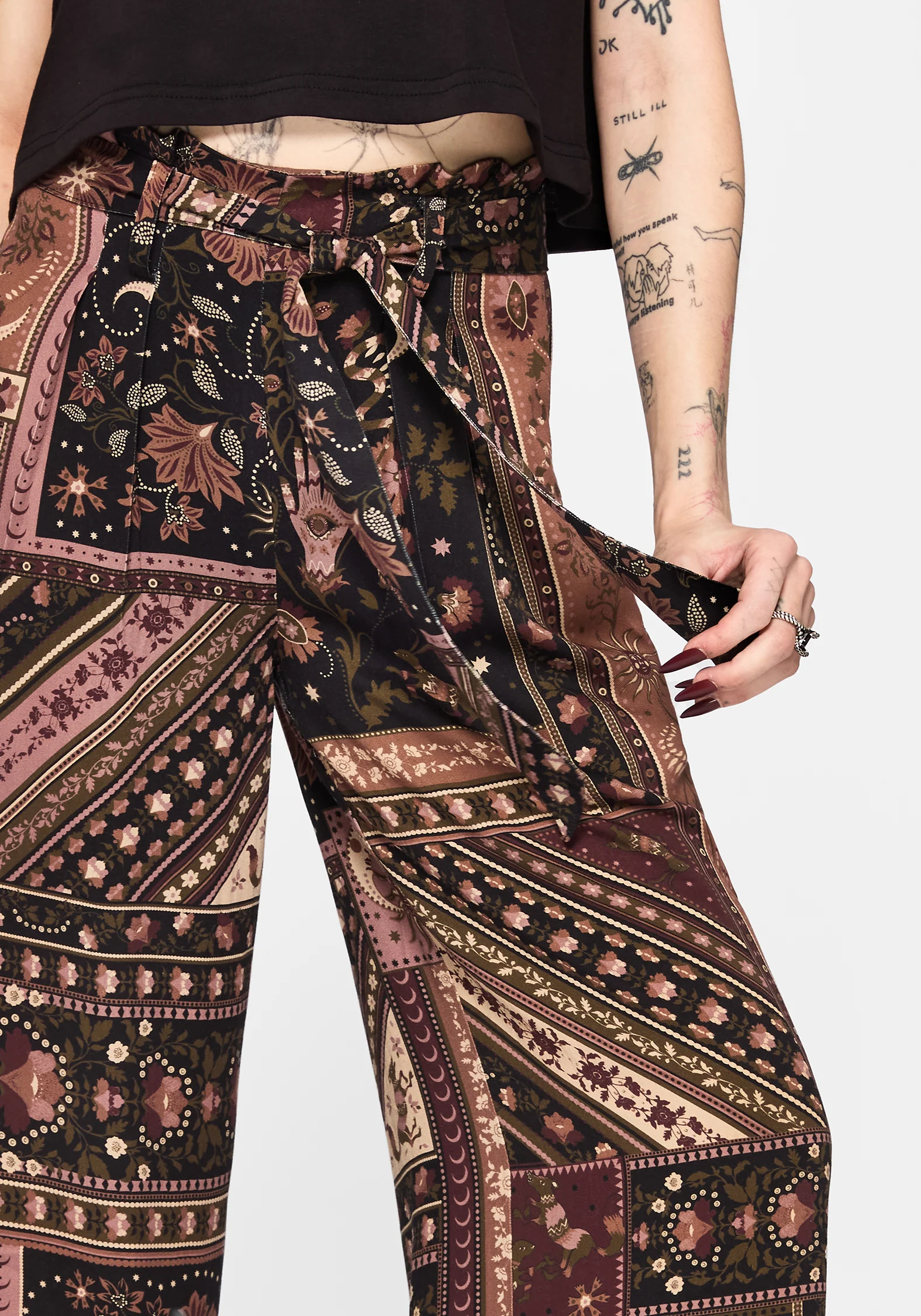 Nola Folk Patchwork Print Paperbag Culotte - Image 5