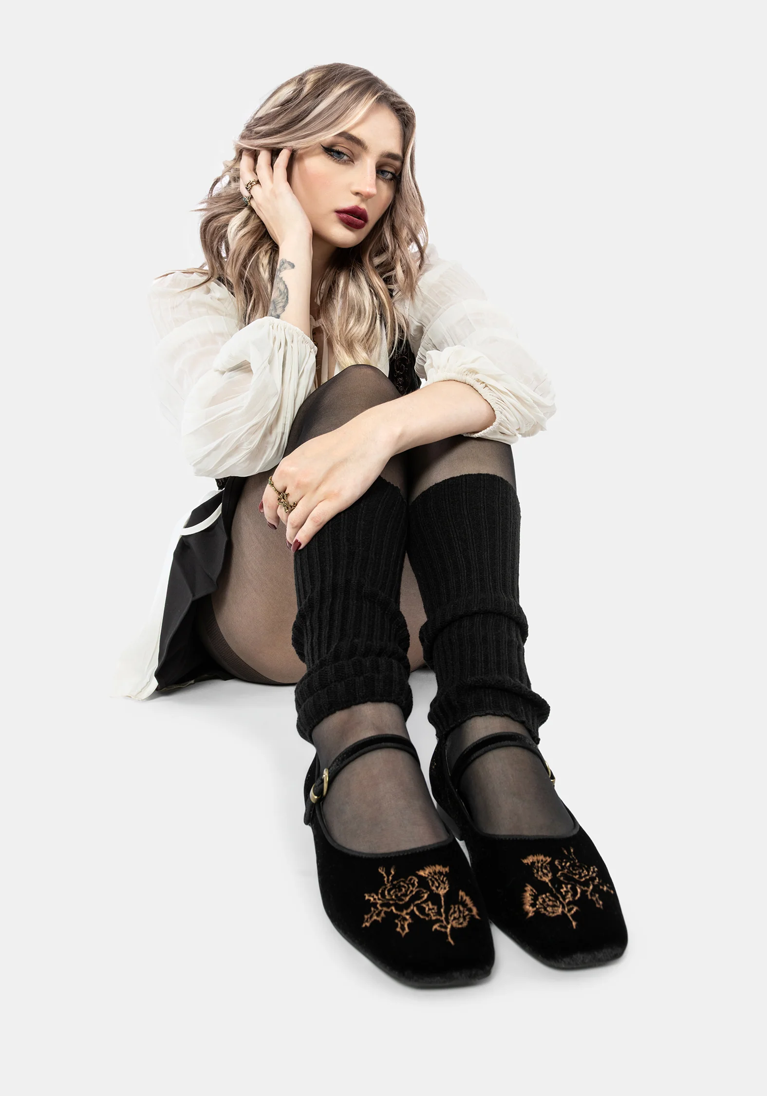 Nyla Velvet Embroidered Ballerina Pumps - Image 9