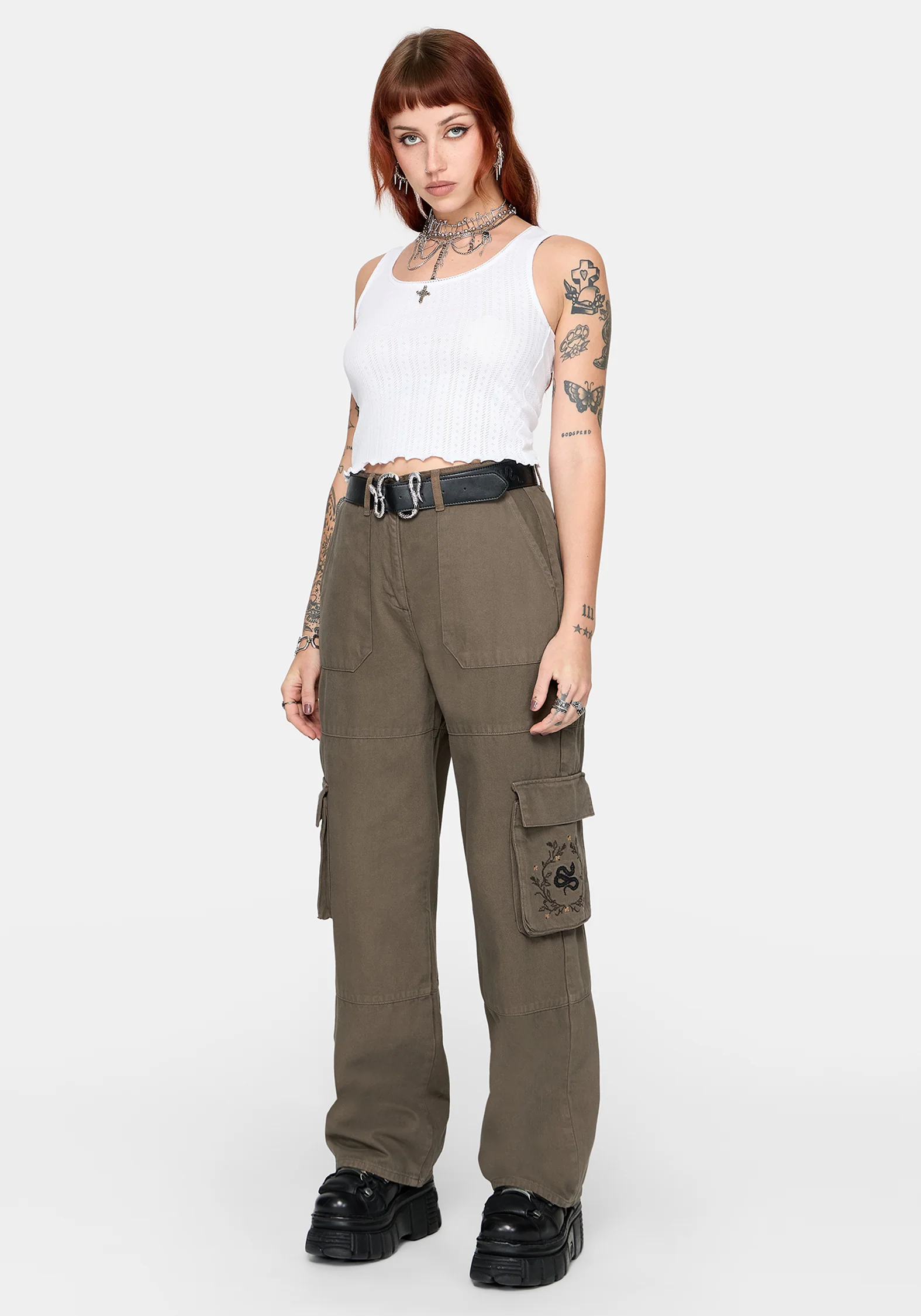 Ophidian Snake Embroidered Cargo Trousers - Image 5