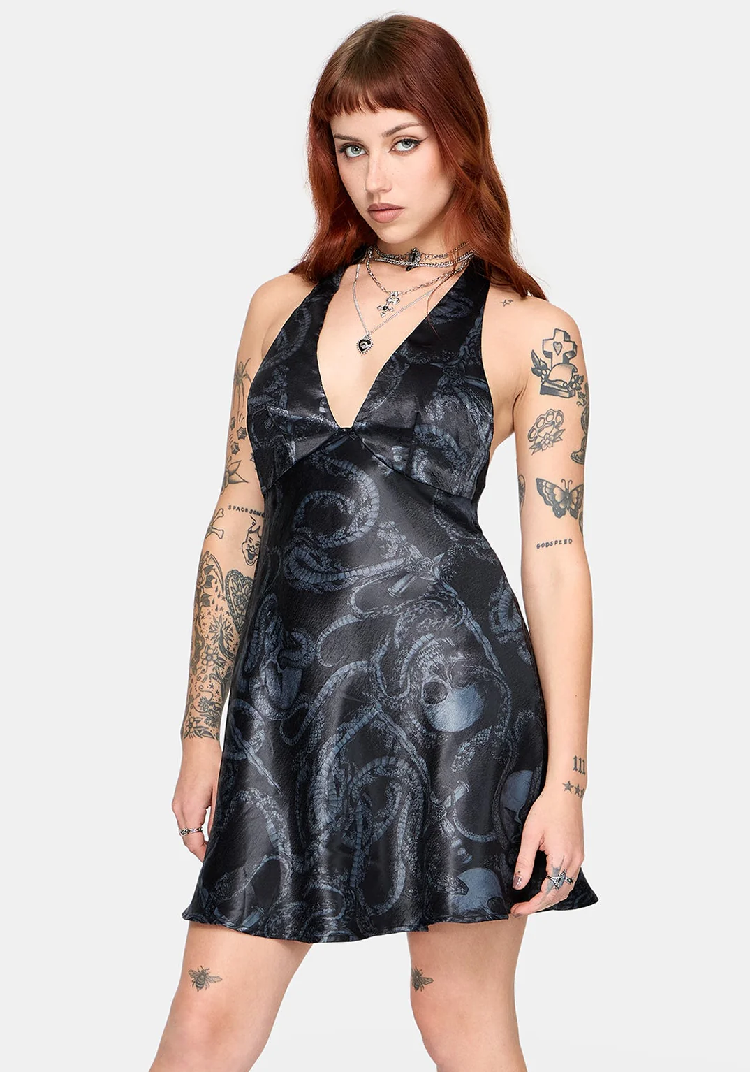 Ophion Print Satin Halterneck Mini Dress - Image 2