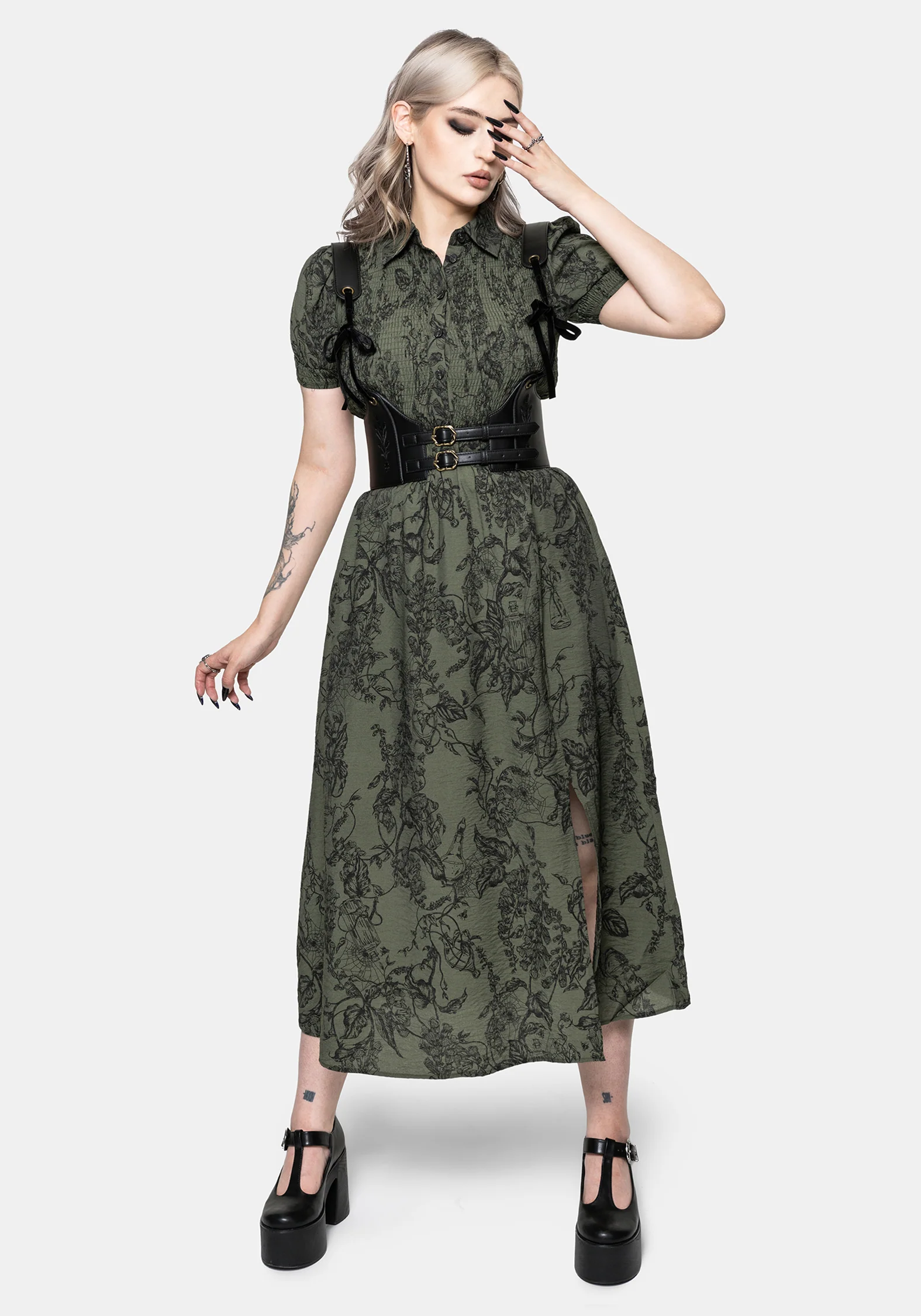 Orla Foxglove Potion Print Shirred Bodice Midaxi Dress - Image 5
