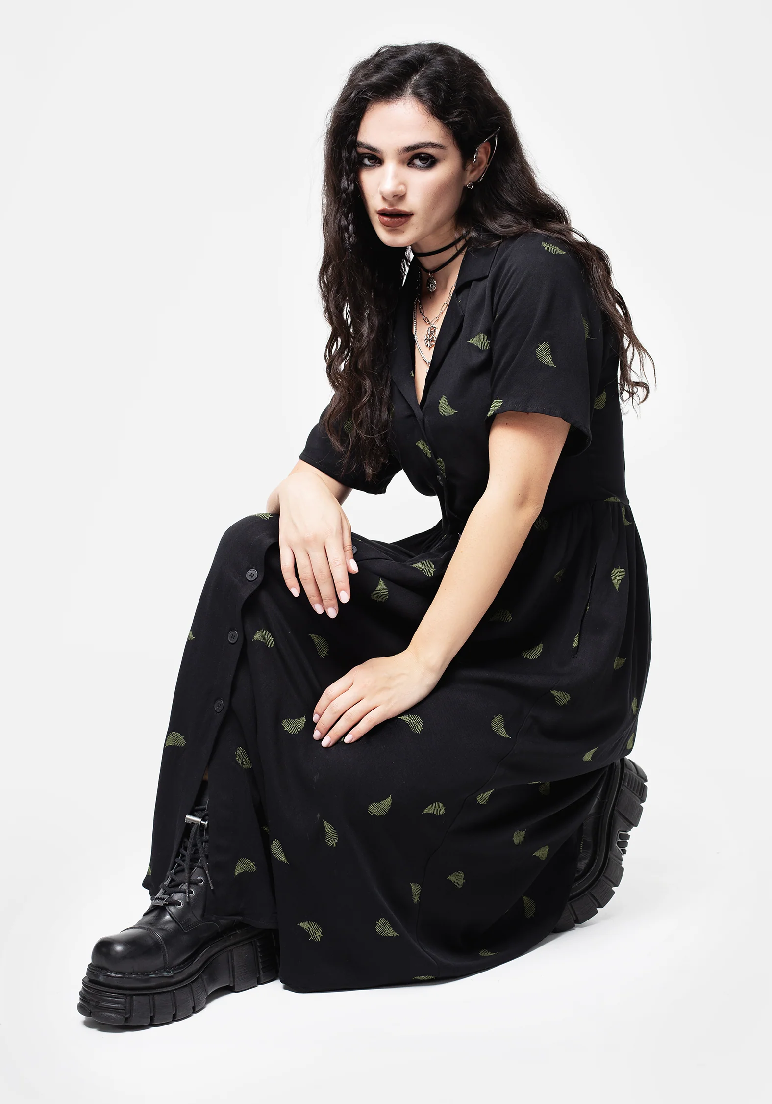 Osmunda Fern Embroidered Midi Shirt Dress - Image 5