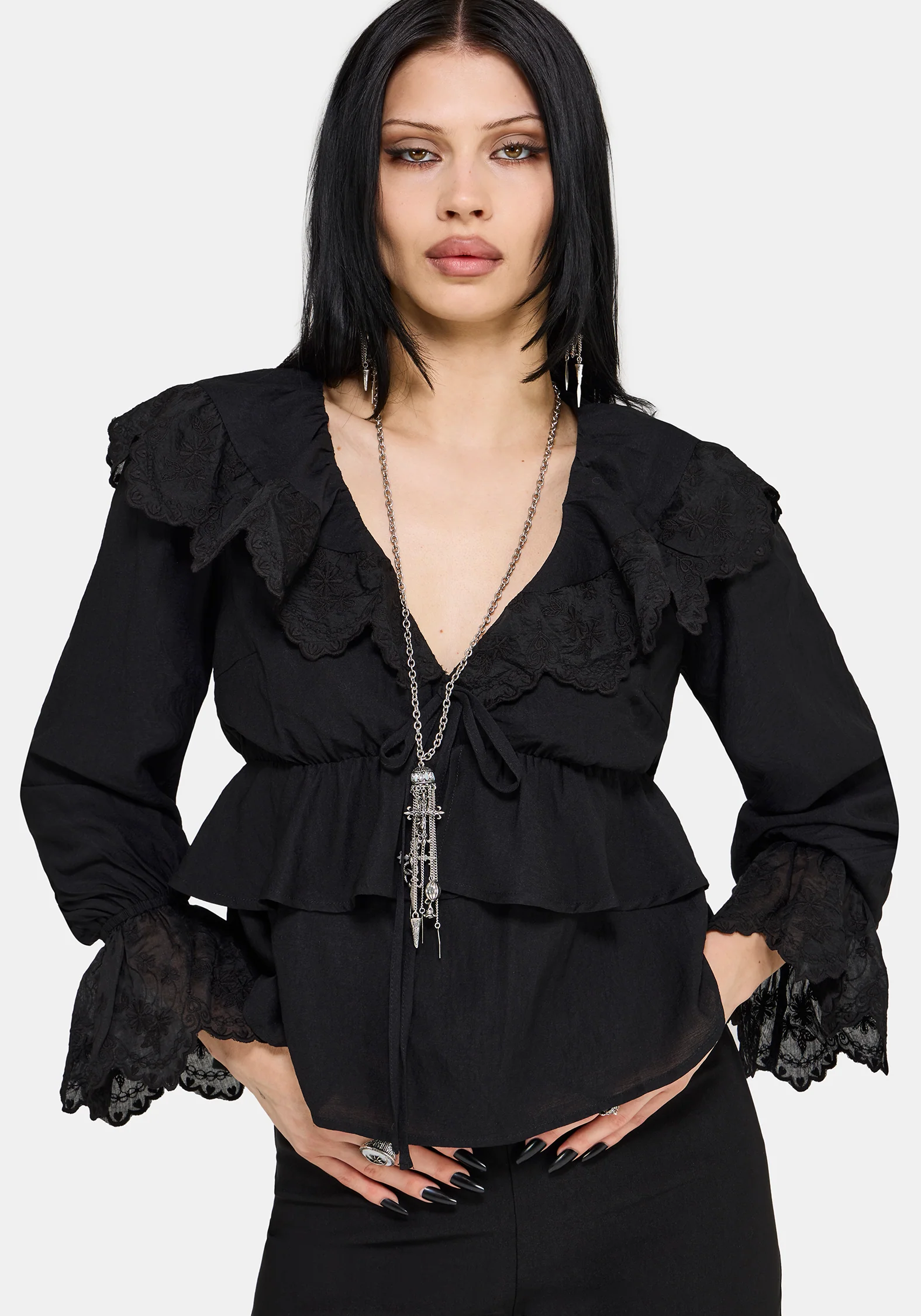 Ottie Ruffle Neck Tie Front Blouse - Image 2