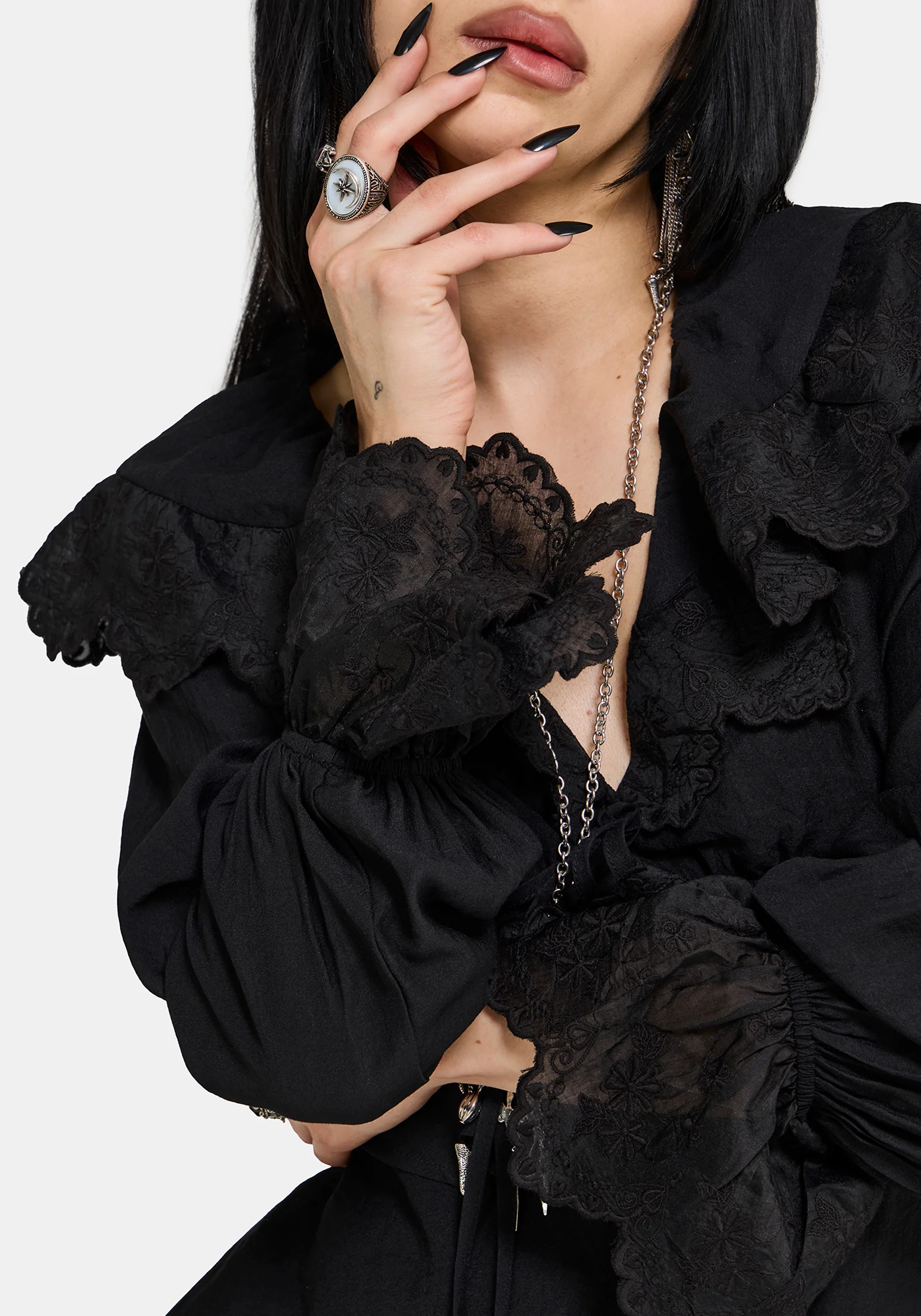 Ottie Ruffle Neck Tie Front Blouse - Image 3