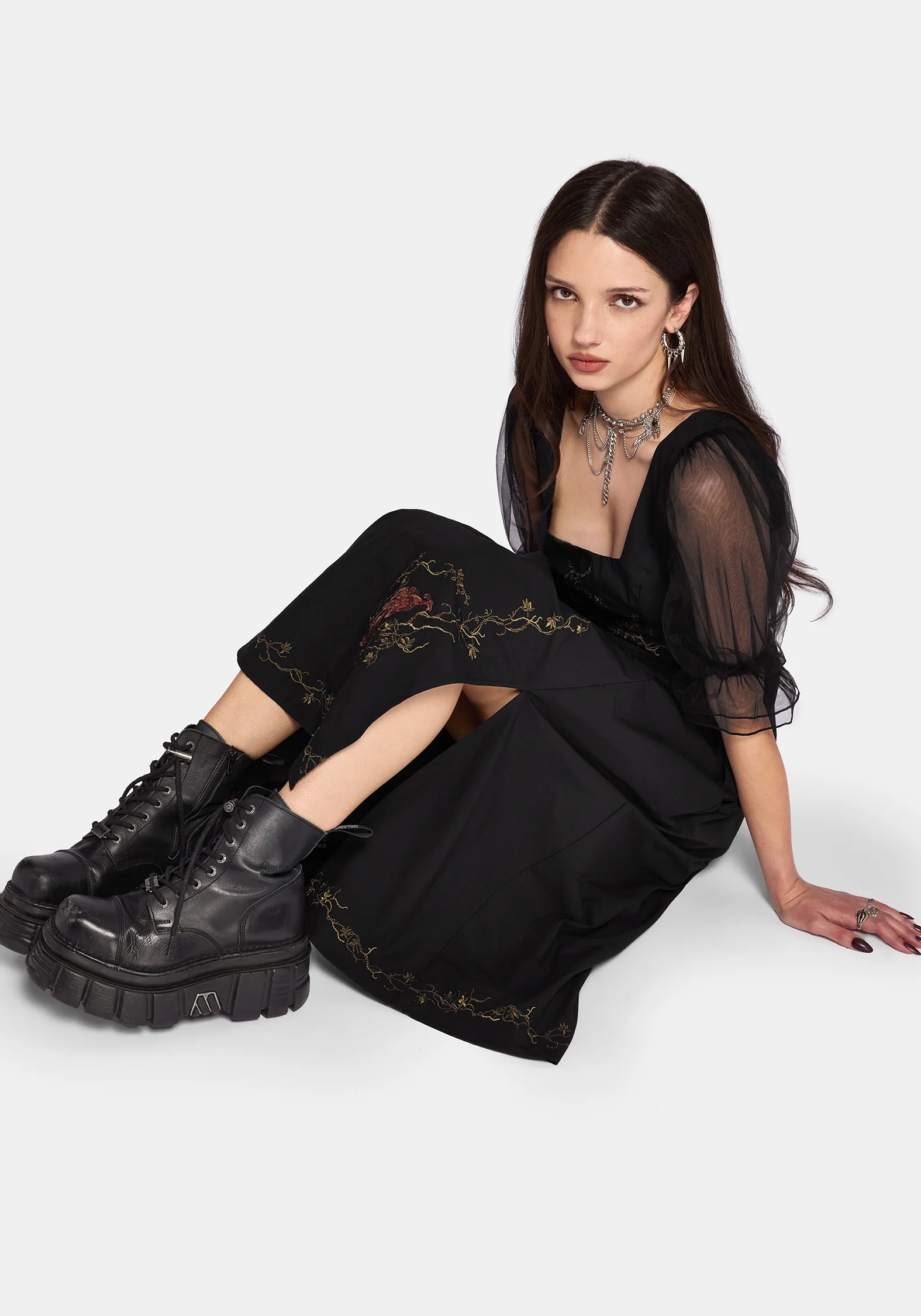 Phoenix Cotton Embroidered Puff Sleeve Midi Dress - Image 8