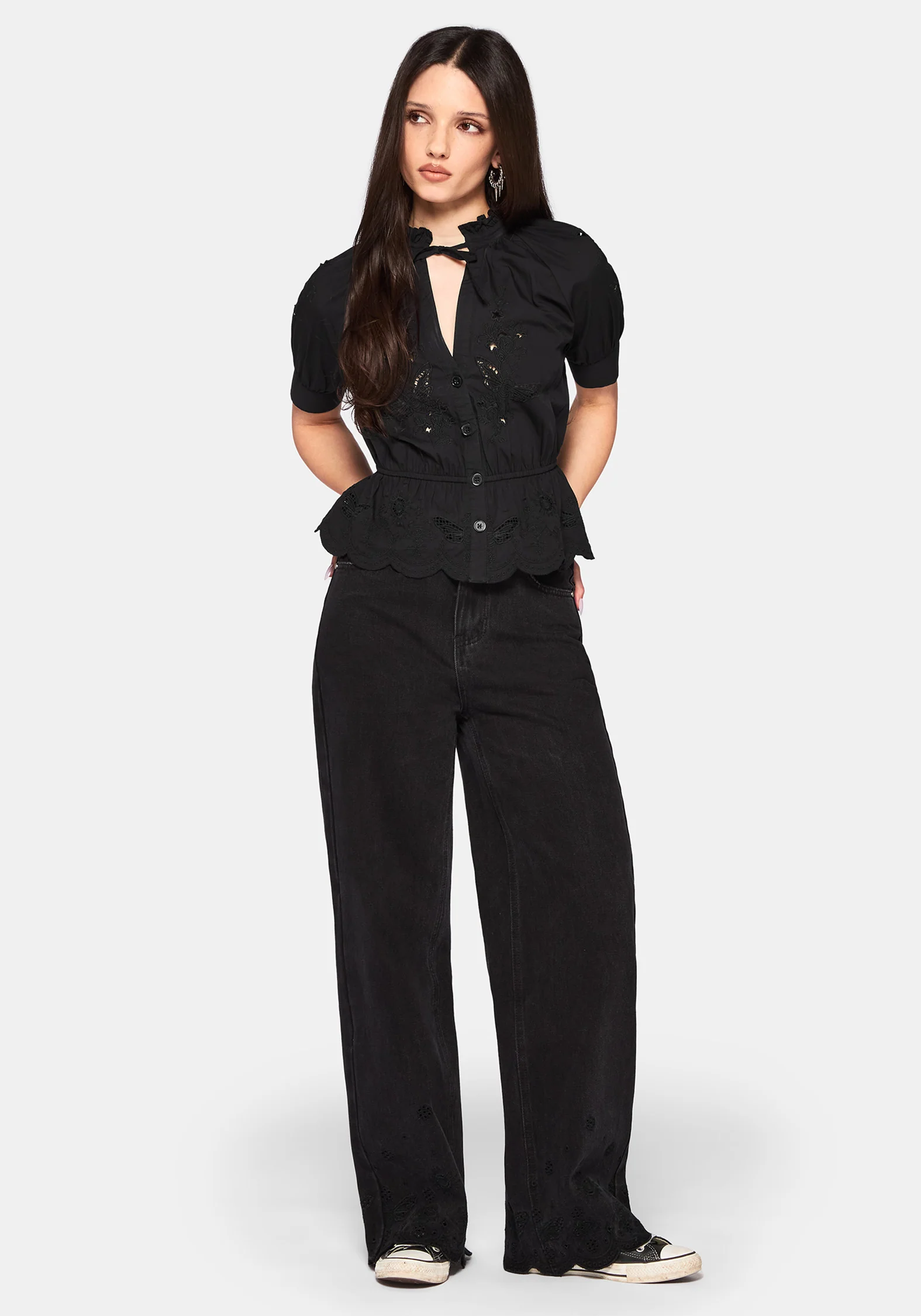 Posy Embroidered Tie Neck Blouse - Image 6