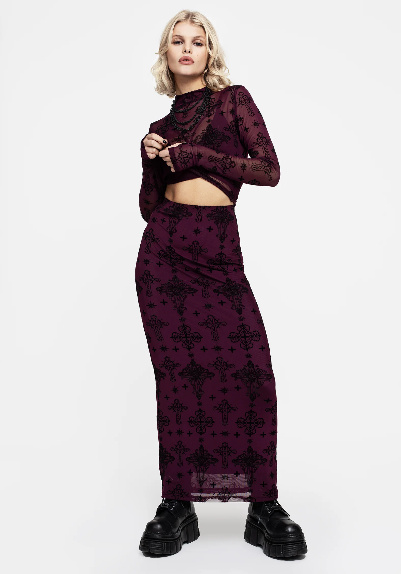 Priestess Flocked Mesh Top - Purple - Image 7