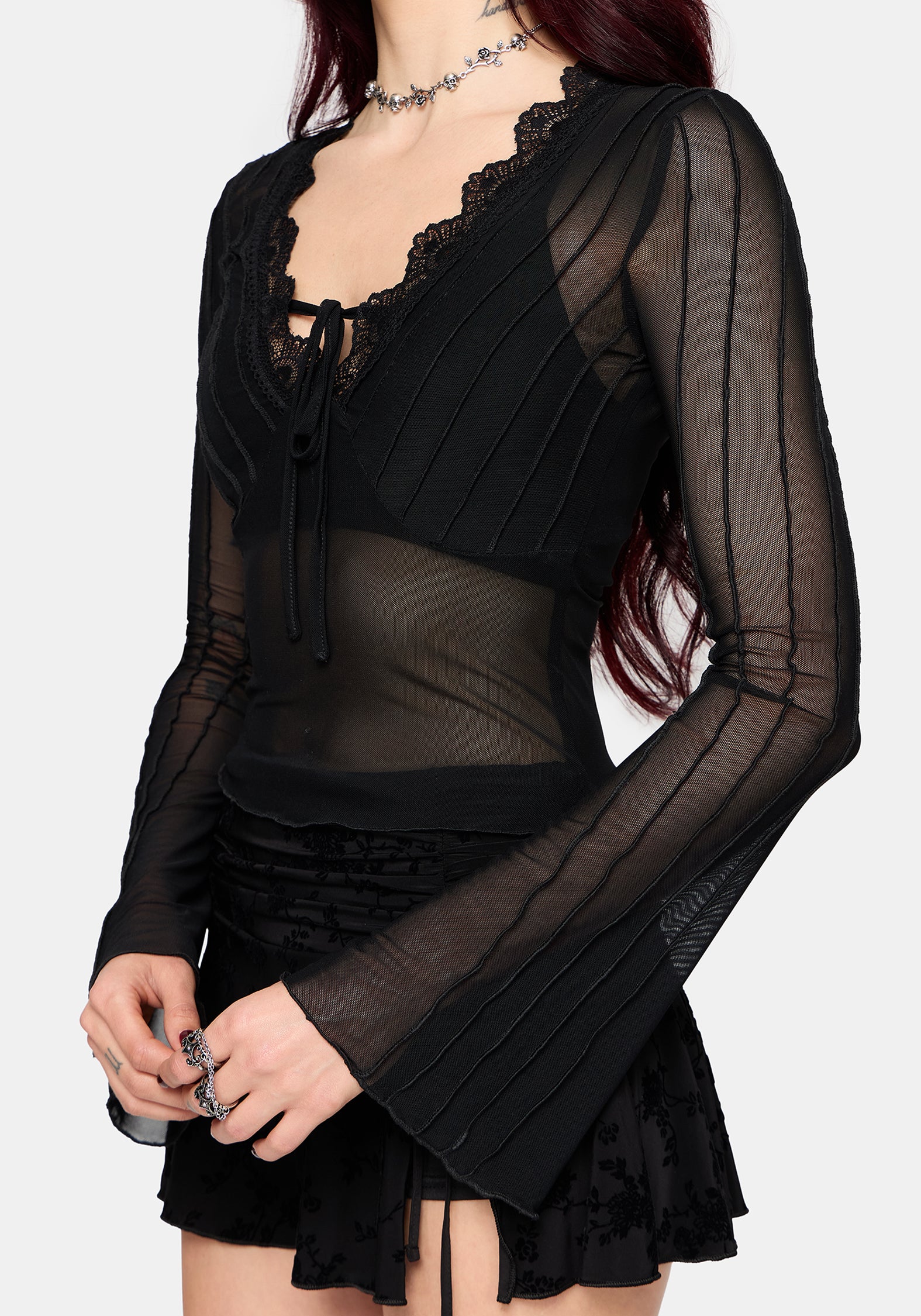 Raye Layered Mesh Tie Front Top - Image 5