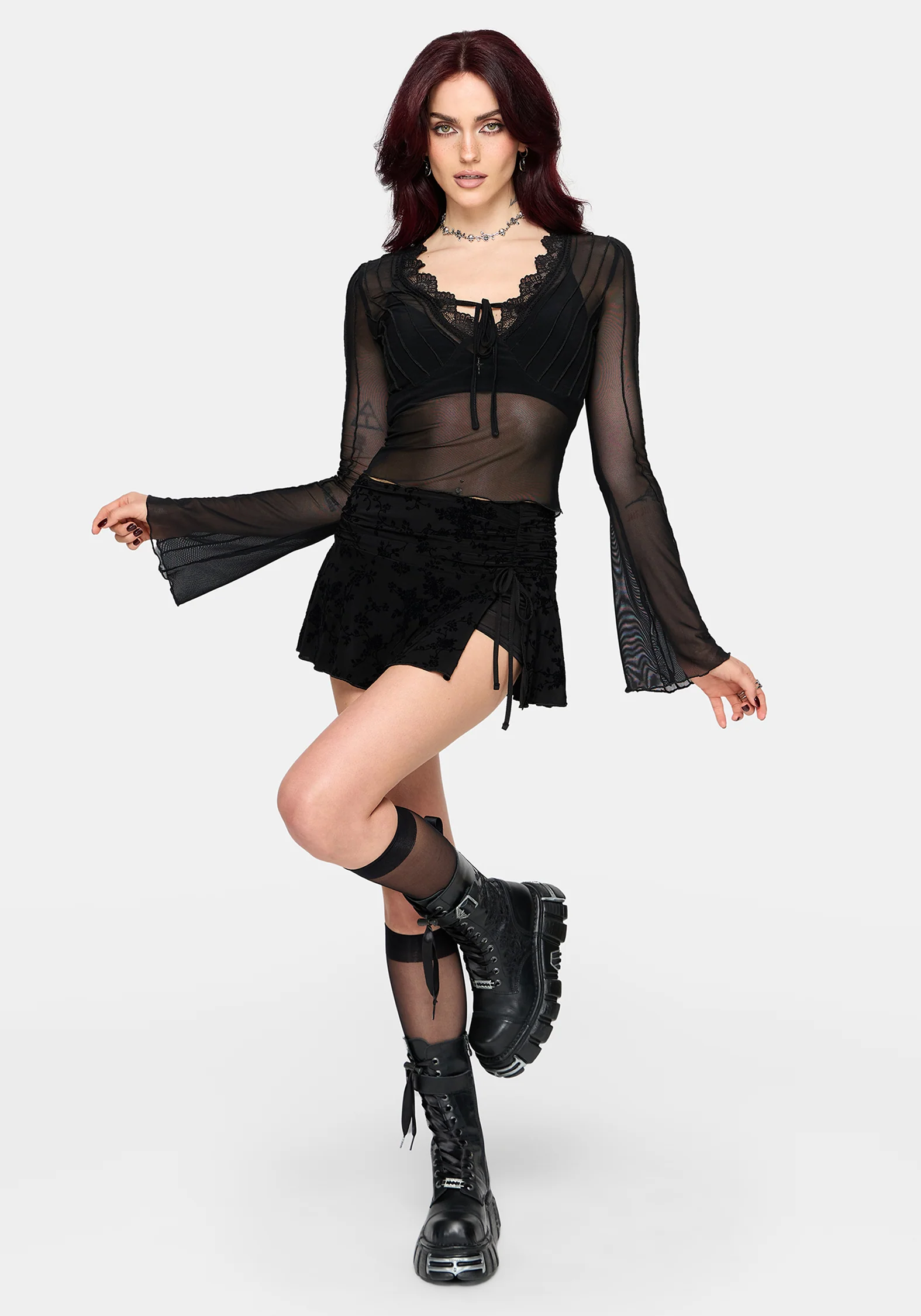 Raye Layered Mesh Tie Front Top - Image 6